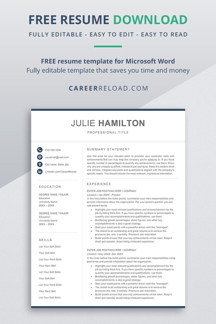 2 column resume template google docs on free modern resume template for word free download career reload in 2021 modern resume template resume template resume template word