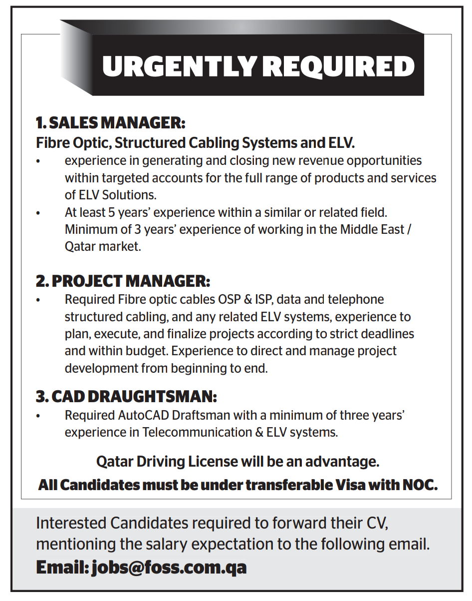 multiple job openings qatar job opening job structured cabling it project manager jobs on multiple job openings qatar job opening job structured cabling
