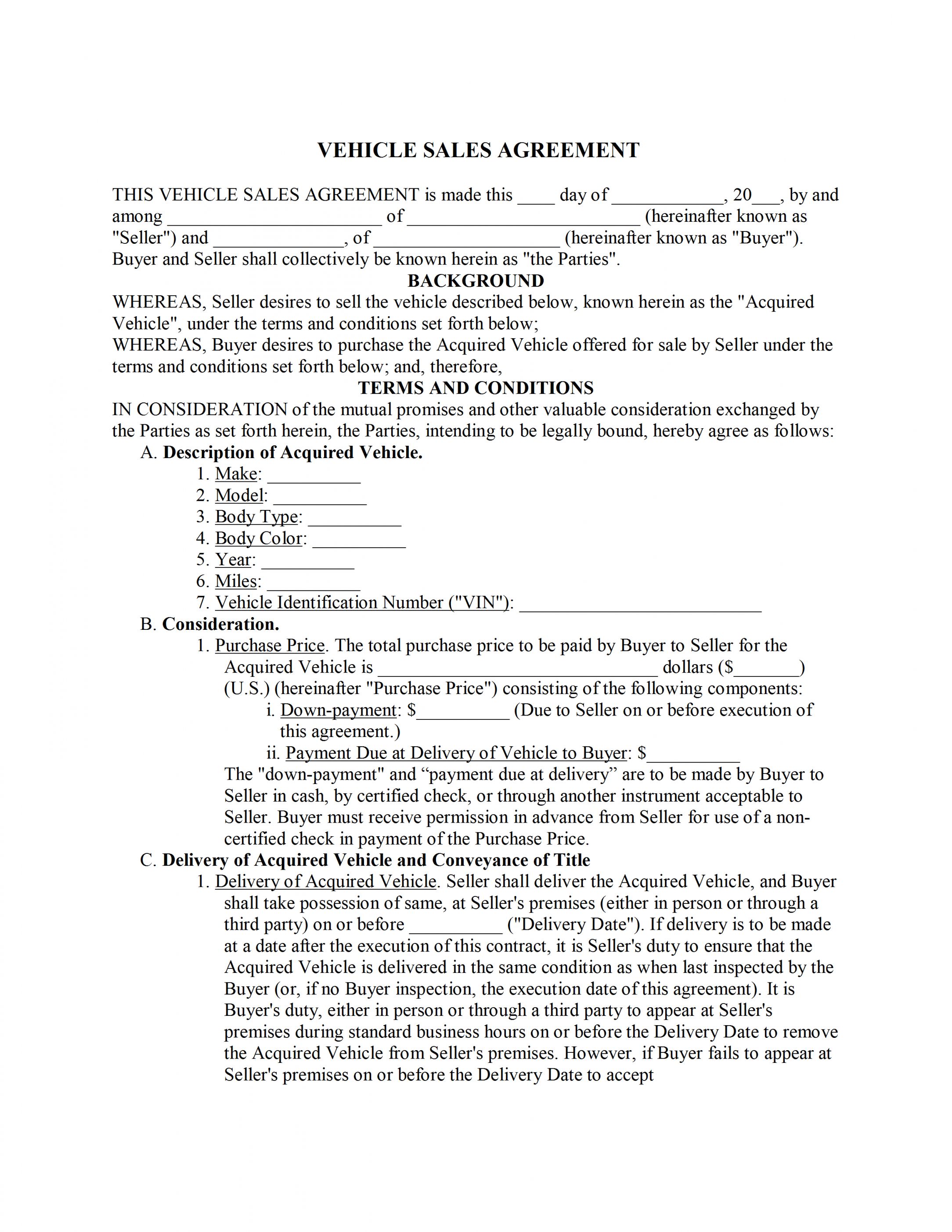 free sales agreement template on get our sample of vehicle selling agreement template for free car payment contract template purchase agreement