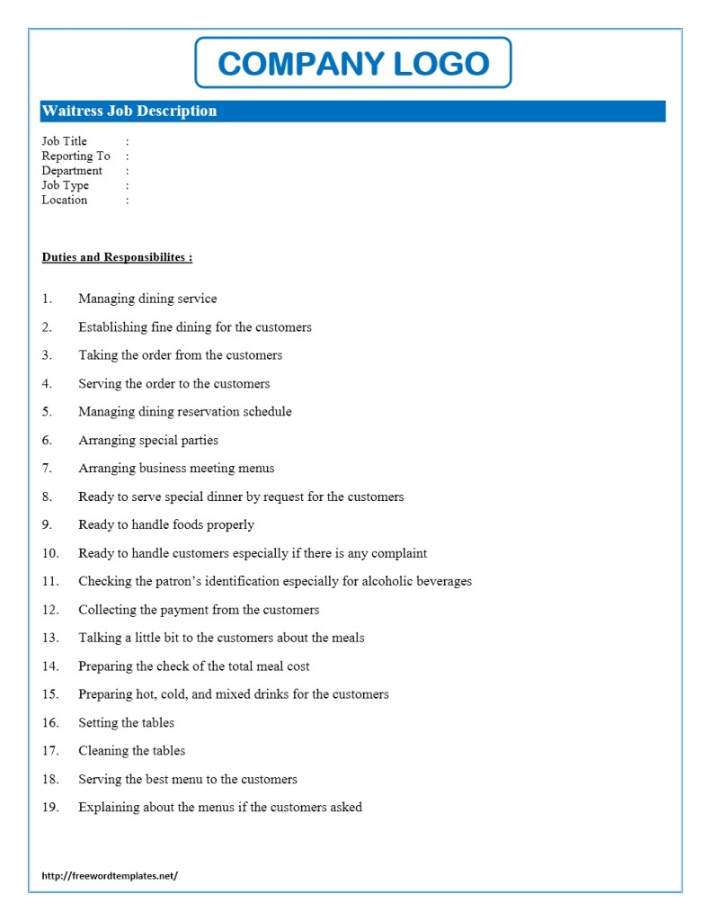 waitress job description on waitress job description waitress job description how to memorize things