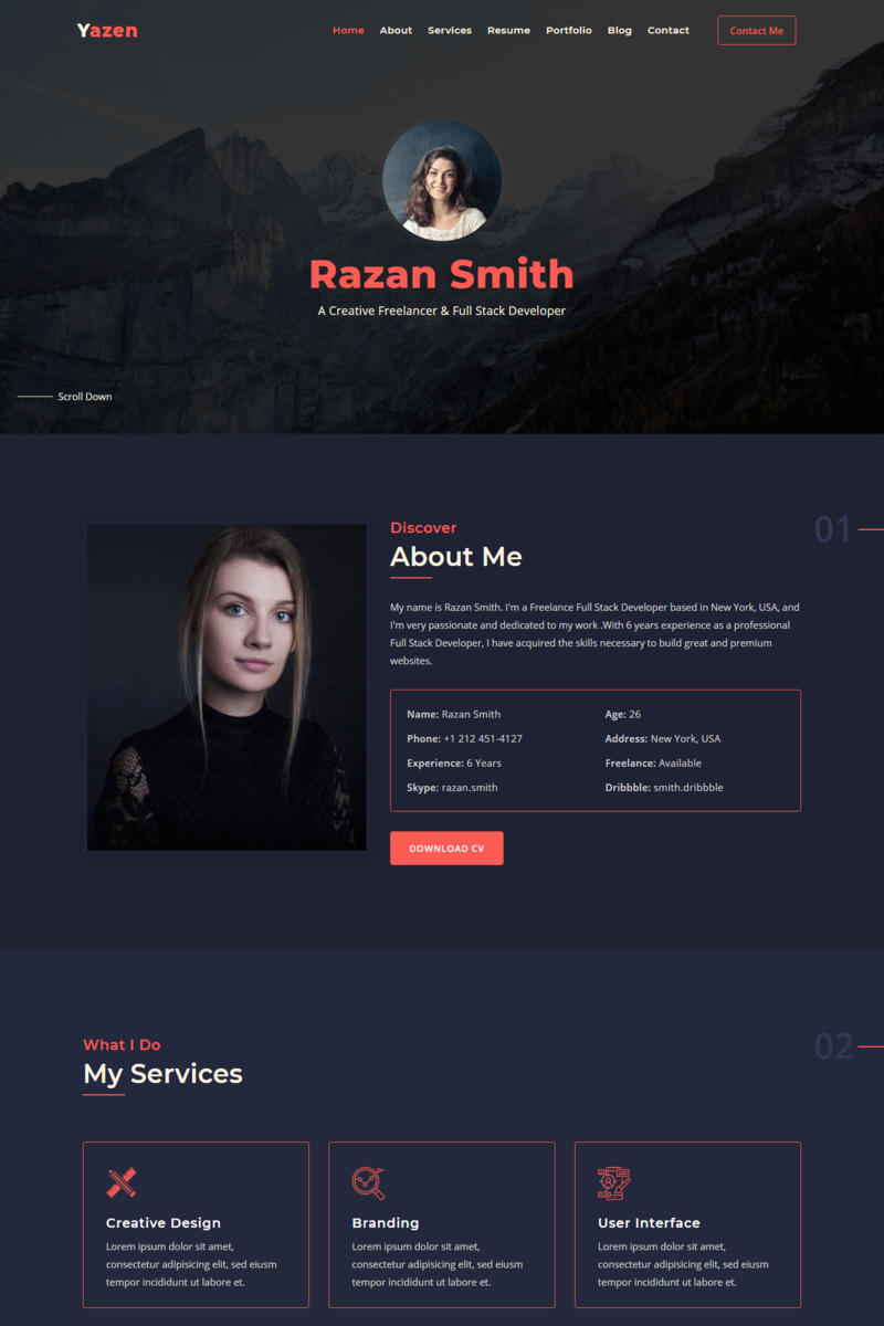 personal resume website examples on yazen personal portfolio landing page template 94793 in 2020 portfolio web design portfolio website design website design