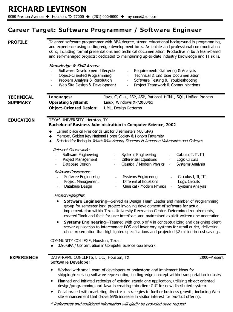 sample resume for software developer on software developer resume software developer resume sample engineering resume engineering resume templates resume software