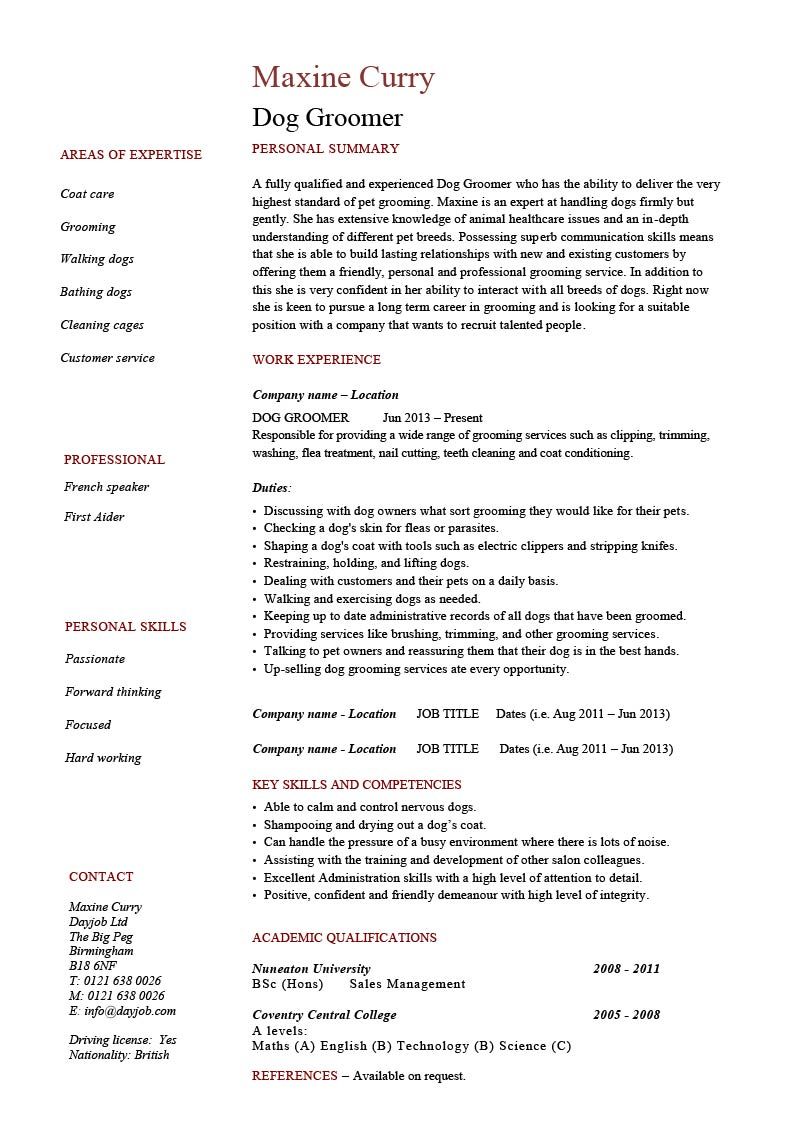 retail experience description for resume on dog groomer resume example cv template pet salon you can get the fully editable microsoft word version retail resume retail resume examples manager resume
