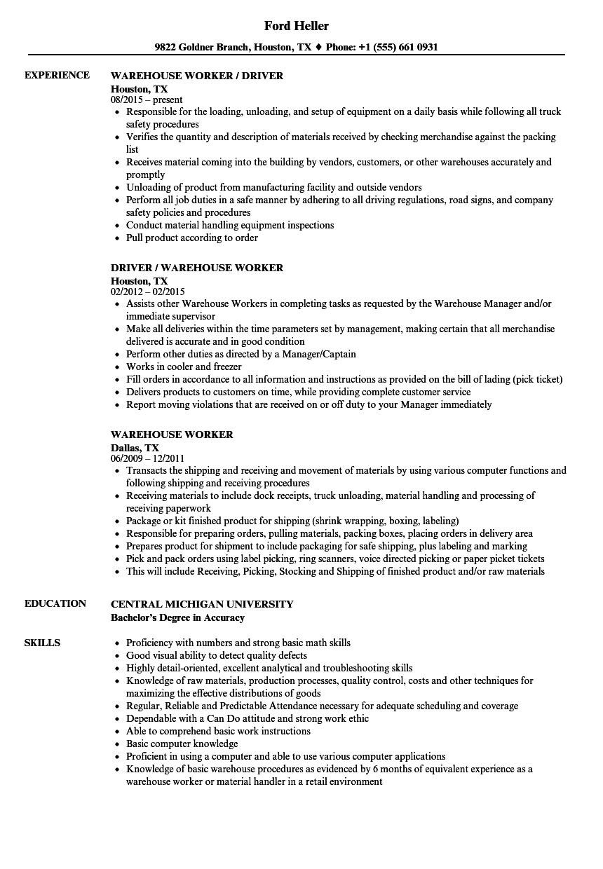 warehouse manager resume sample on sample resumes for warehouse workers blog