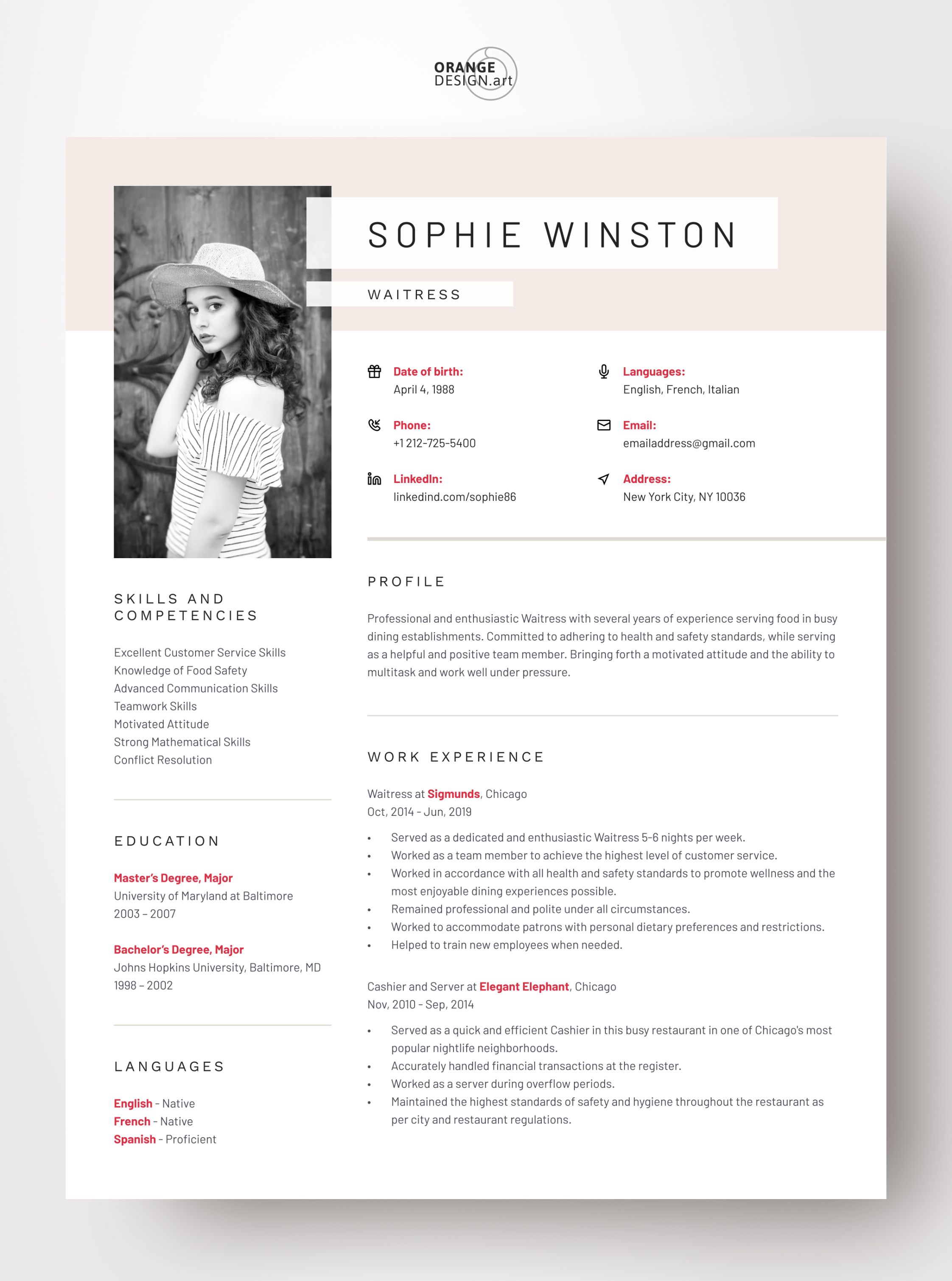 free word resume templates 2021 on waitress resume template with photo professional cv template etsy in 2021 cv template professional resume template modern resume template free
