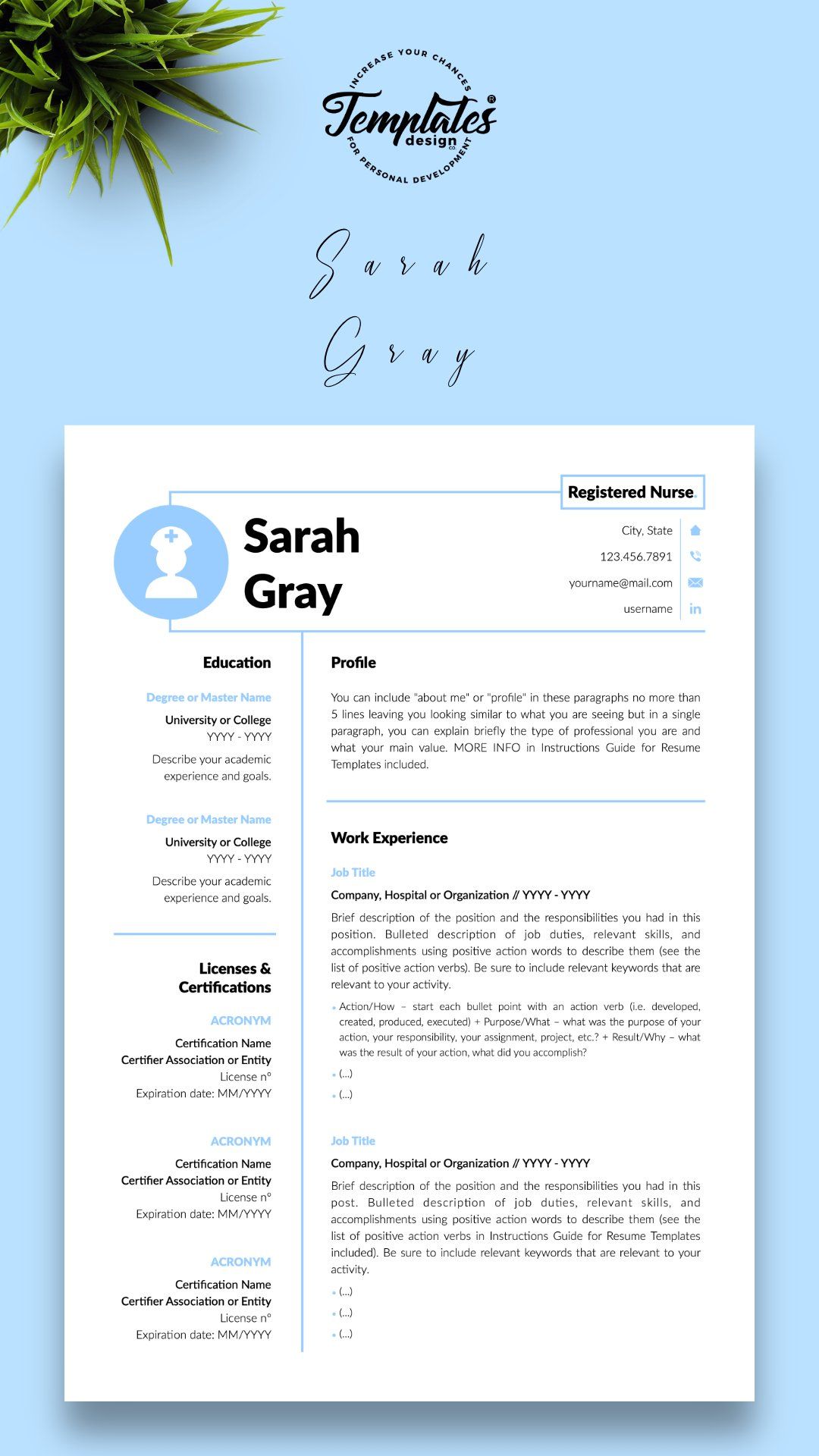 nurse resume template word on nurse resume cv template for word pages sarah gray 740627 resume templates design bundles in 2021 cv template resume templates nursing resume template