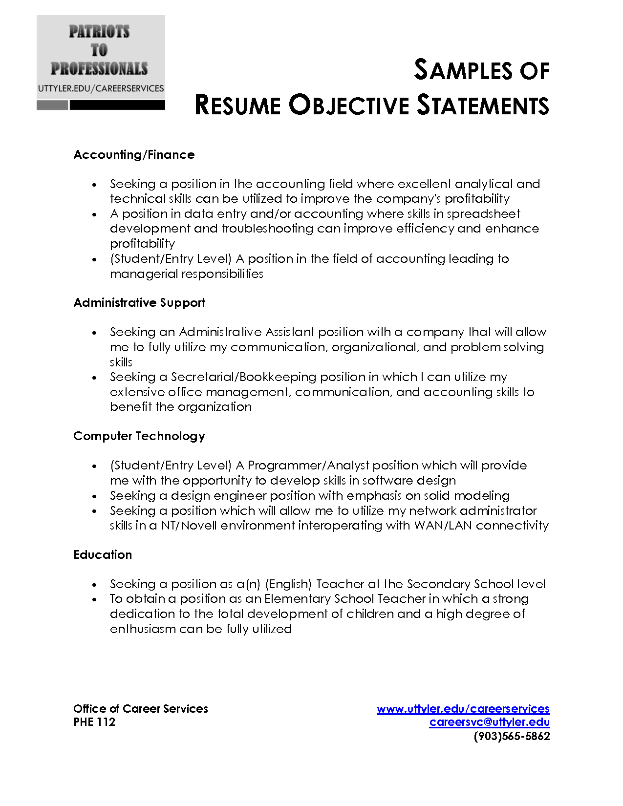 strong objective statements on objective statement for resume