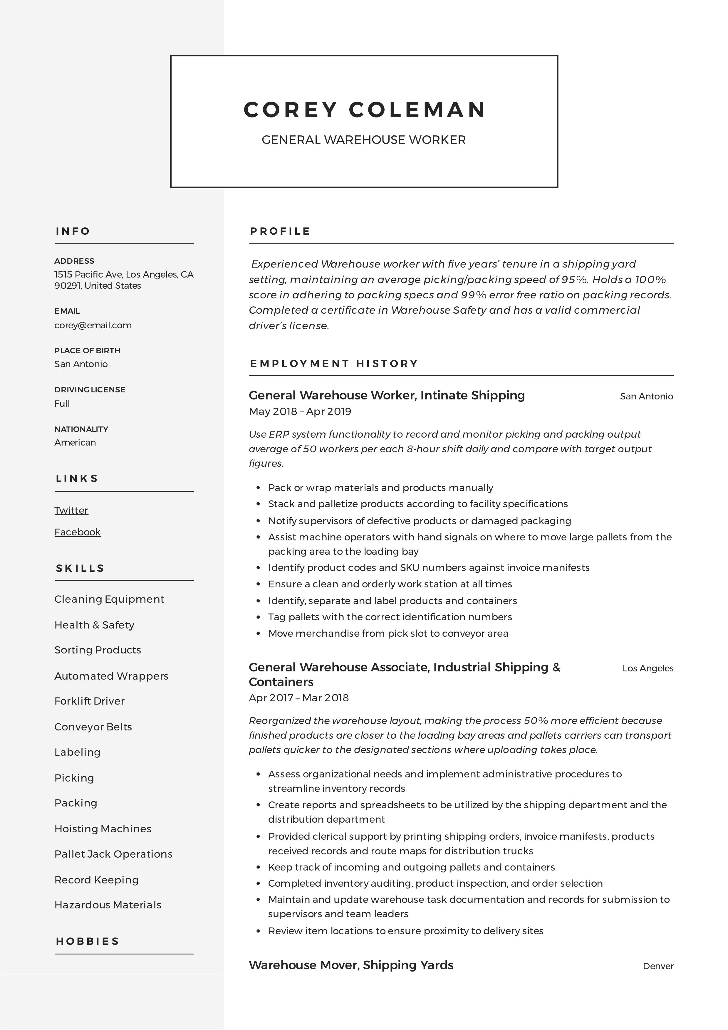 general warehouse worker resume on 12 general warehouse worker resume templates ideas resume templates resume guide resume