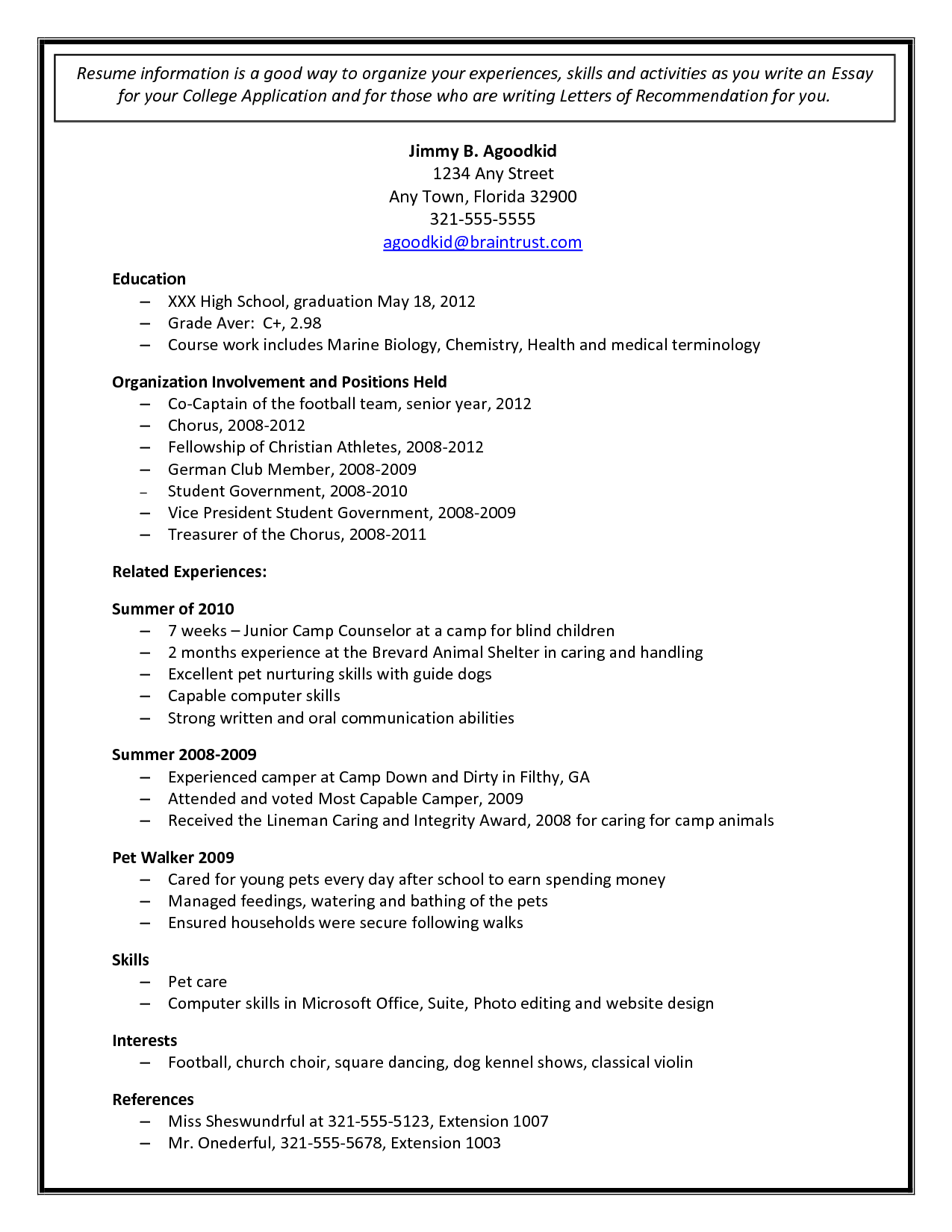 resume for college applications on 11 sample resume college resume template college application college resume