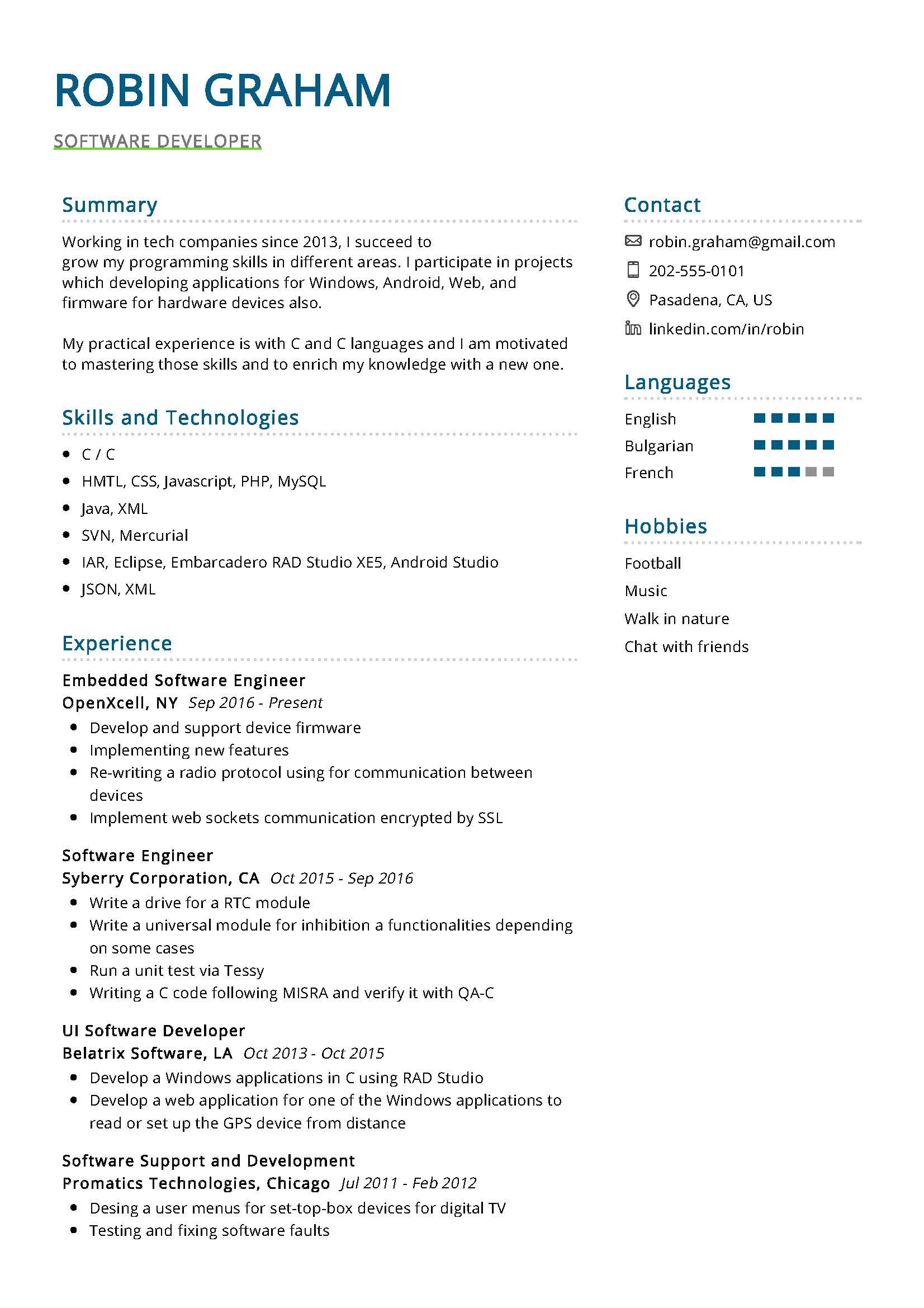 sample resume for software developer on software developer sample resume engineering resume resume examples software development
