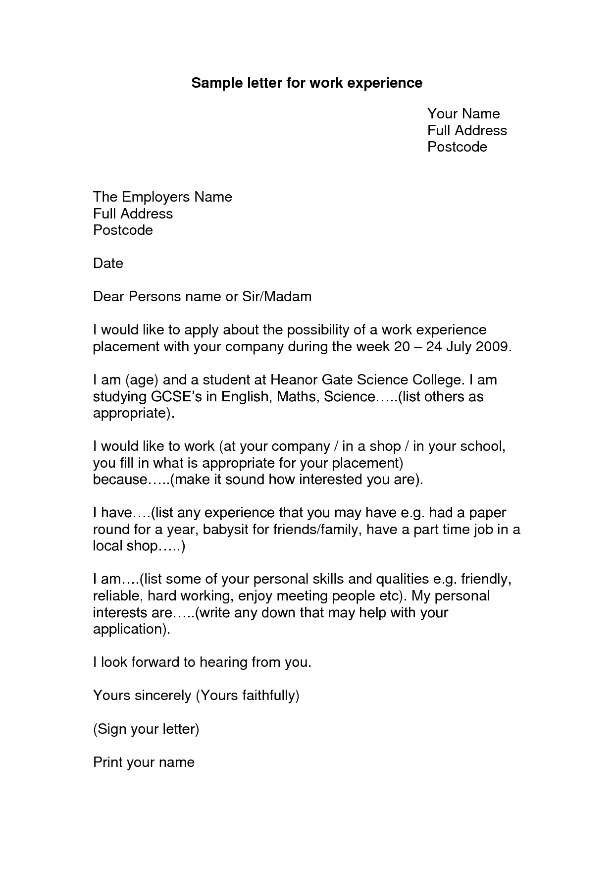 how to write work experience on work experience letter example google search cover letter template lettering writing a cover letter