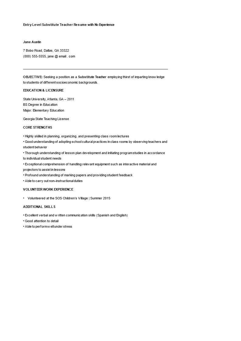 substitute teacher resume no experience on entry level substitute teacher resume with no experience how to draft an entry level substitute teache resume no experience teacher resume substitute teacher