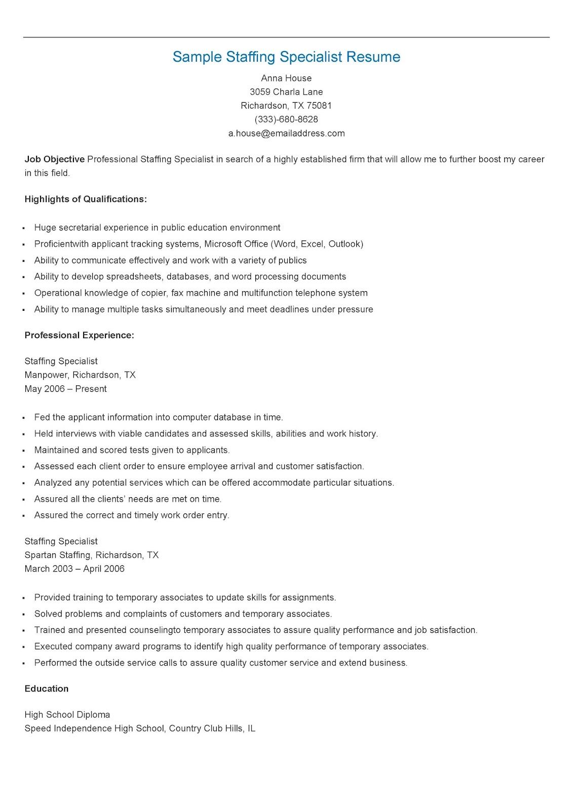 staffing recruiter resume sample on sample staffing specialist resume staffing specialist resume sample resume