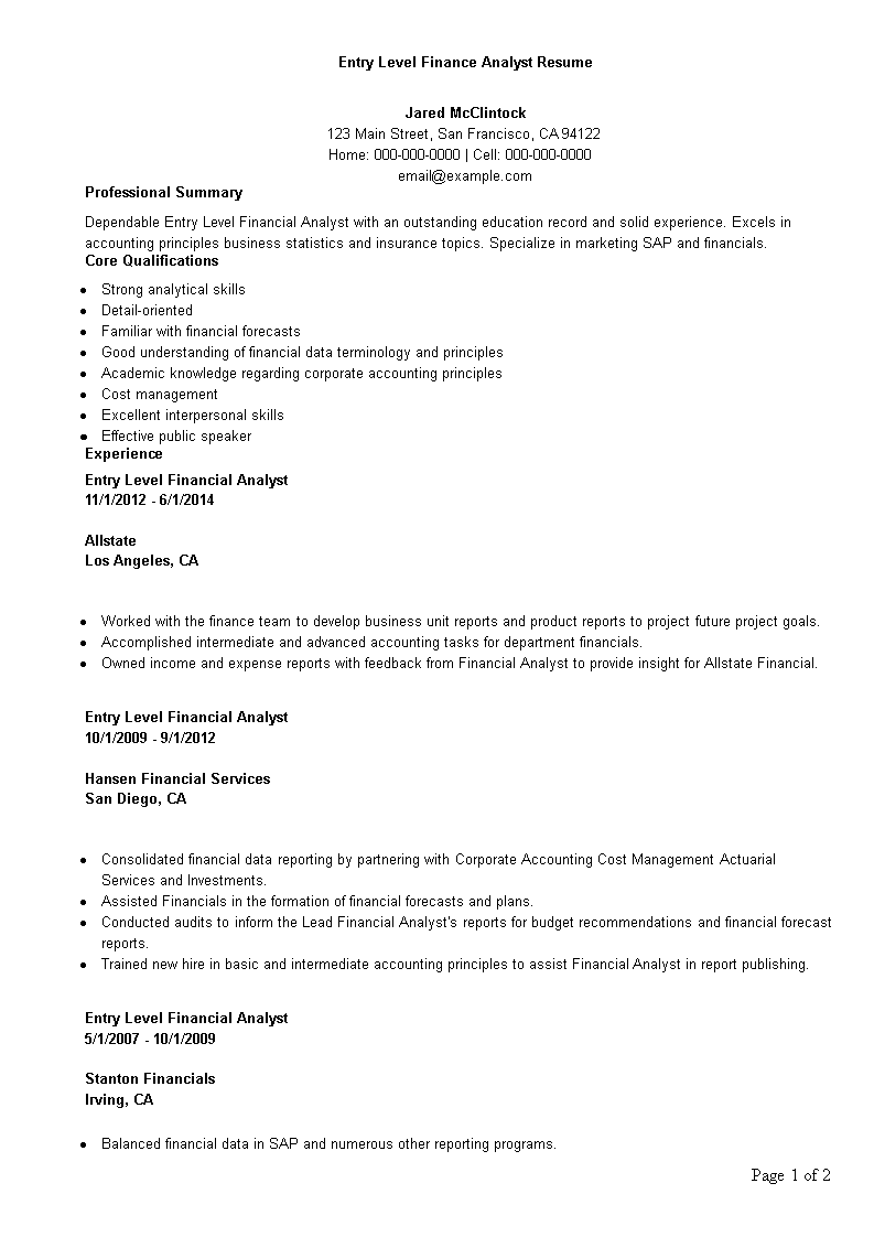 entry level financial analyst resume on entry level finance analyst resume how to draft an entry level finance analyst resume download this entry level fi accounting principles entry level finance