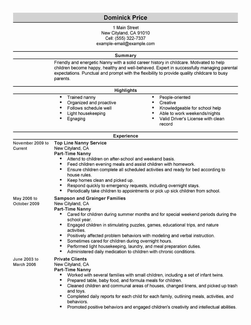 objective part of a resume on part time job resume new best part time nanny resume example job resume examples resume examples job resume