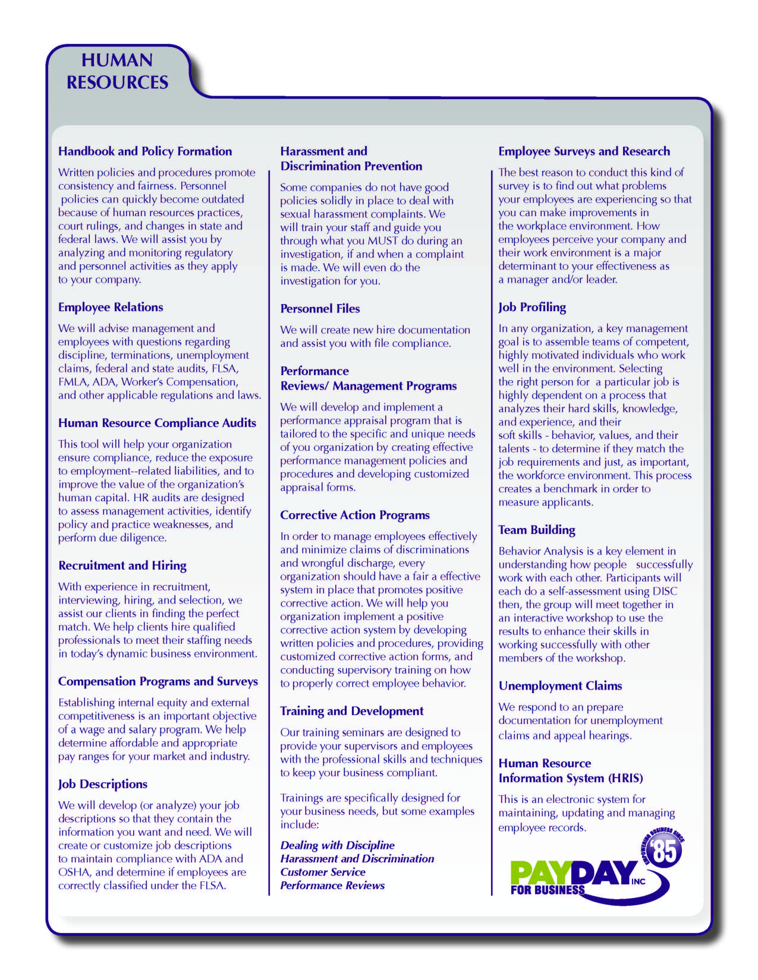 human resource programs on payday inc paydayinc com human resources career human resources human resource development