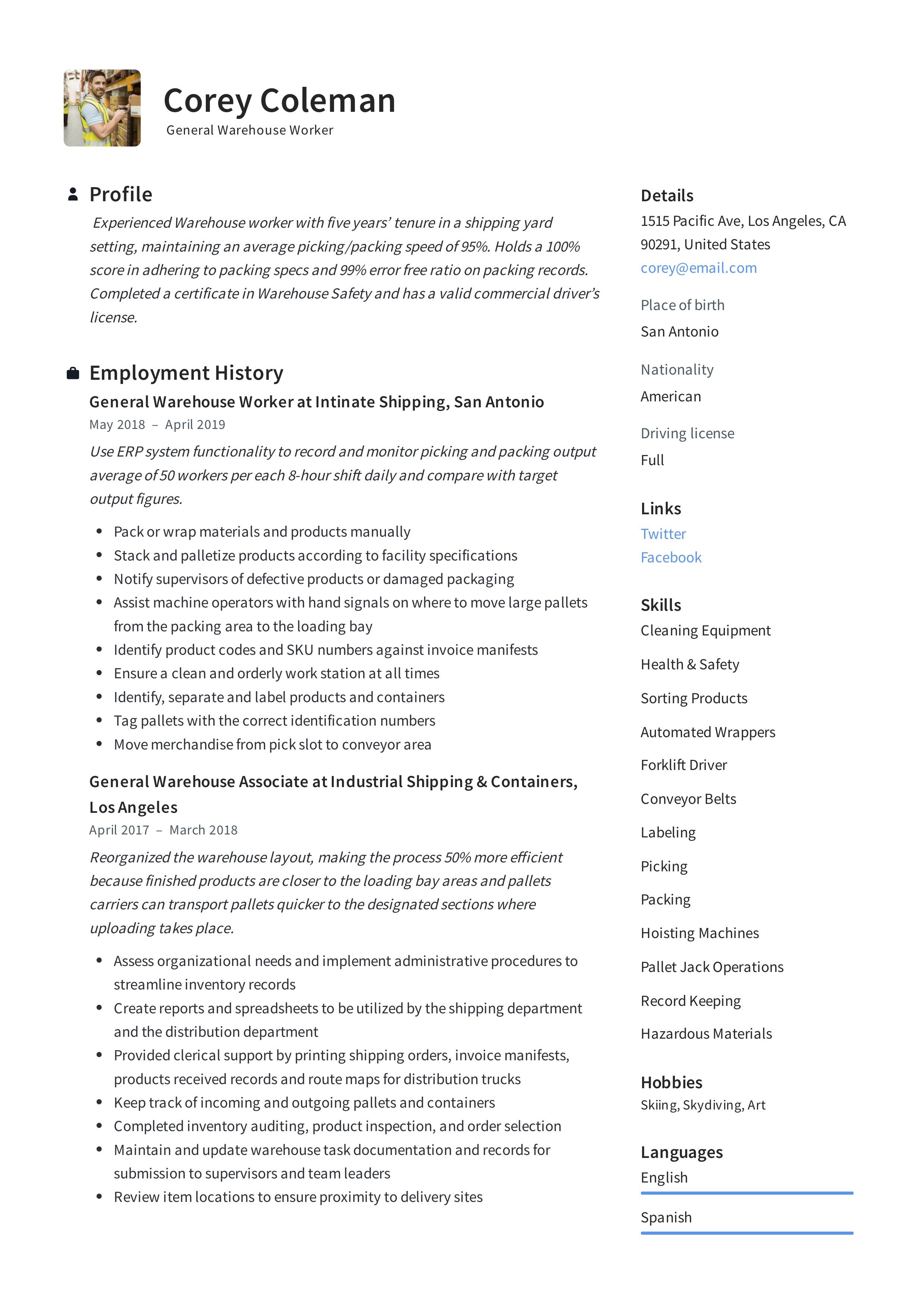 shipping and receiving forklift resume on 12 general warehouse worker resume templates ideas resume templates resume guide resume