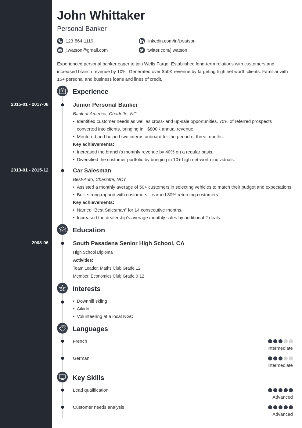 personal banker sales goals examples on personal banker resume example template concept resume examples manager resume job resume examples