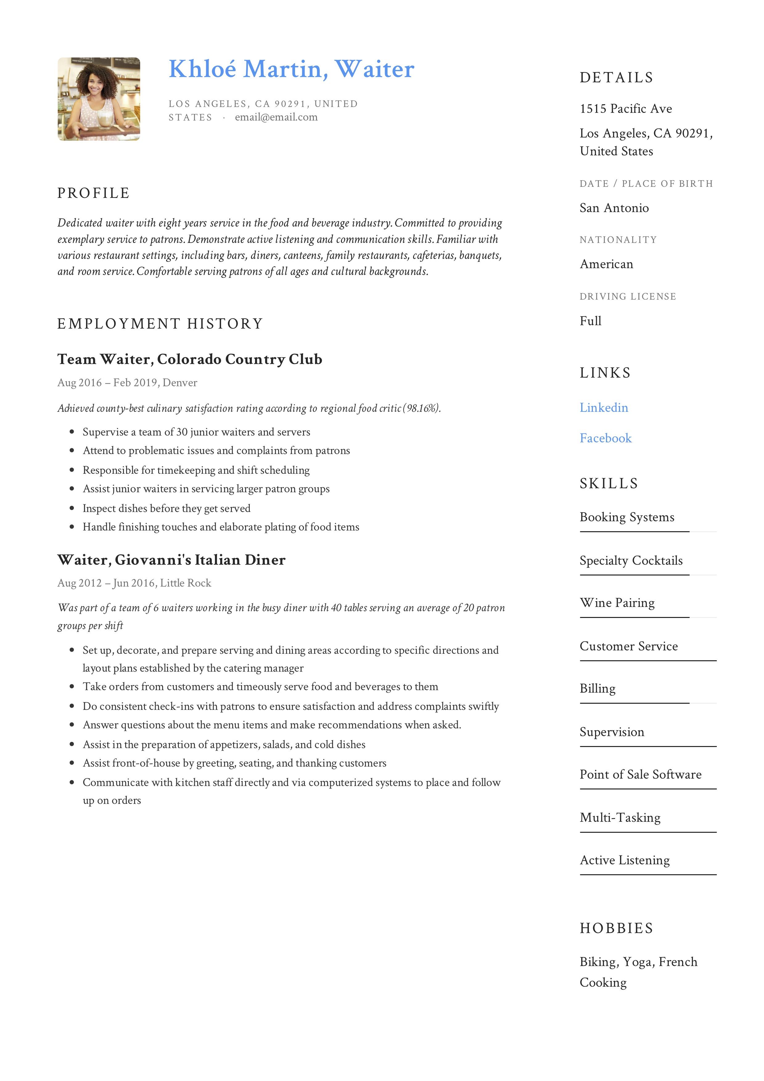 waiter responsibilities resume on waiter resume example resume examples guided writing resume writing