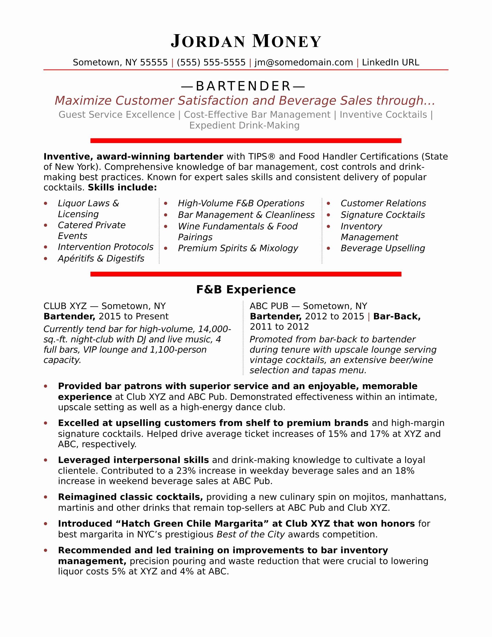 free bartender resume templates on free bartender resume templates awesome bartender resume sample resume examples free resume examples resume templates