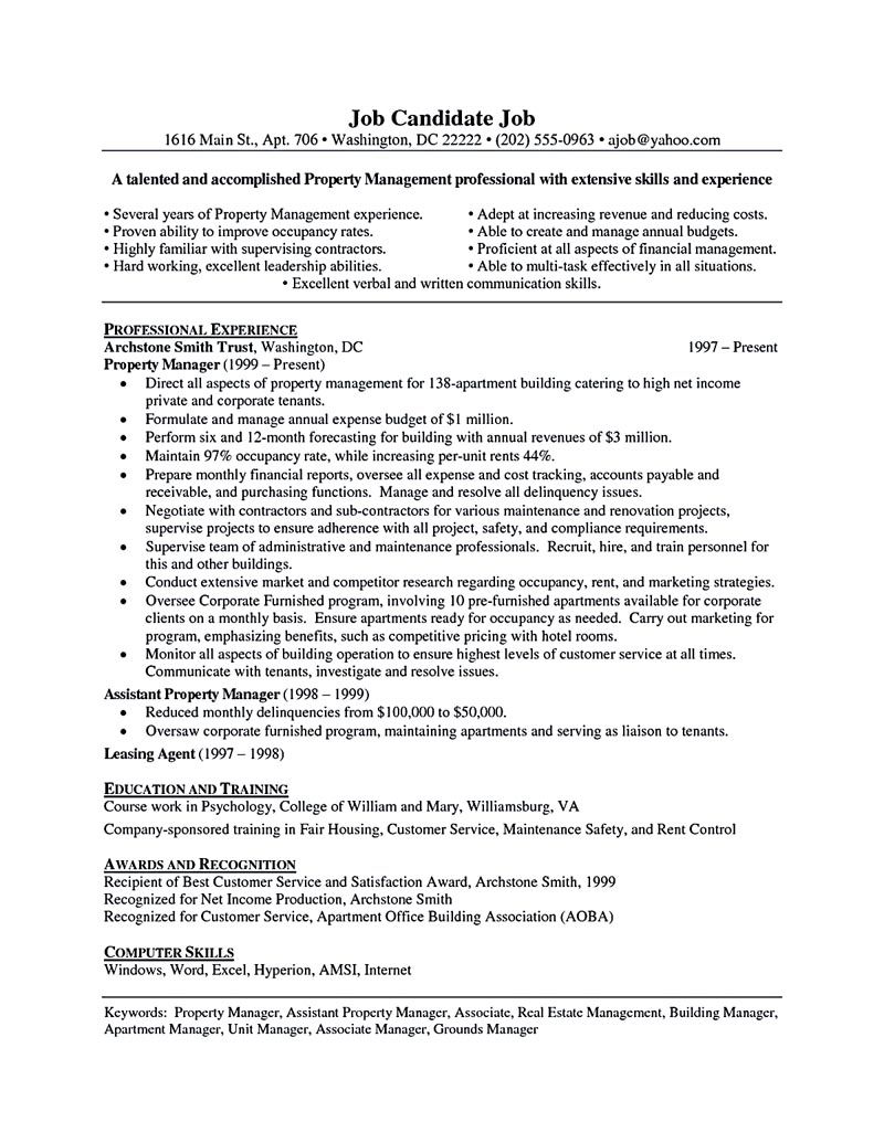 assistant property manager job description for resume on property manager resume sample and tips manager resume resume skills property management