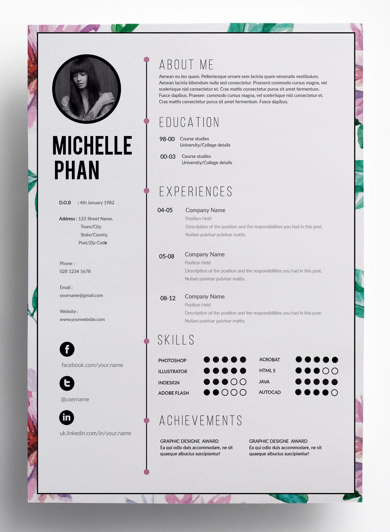 cool resume designs on floral cv template lebenslauf moderner lebenslauf lebenslauf ideen