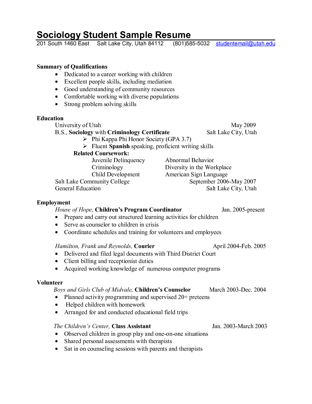 guidance counselor resume sample on professional school counselor resume sociology student sample resume south east salt lake city utah student resume resume examples college resume template
