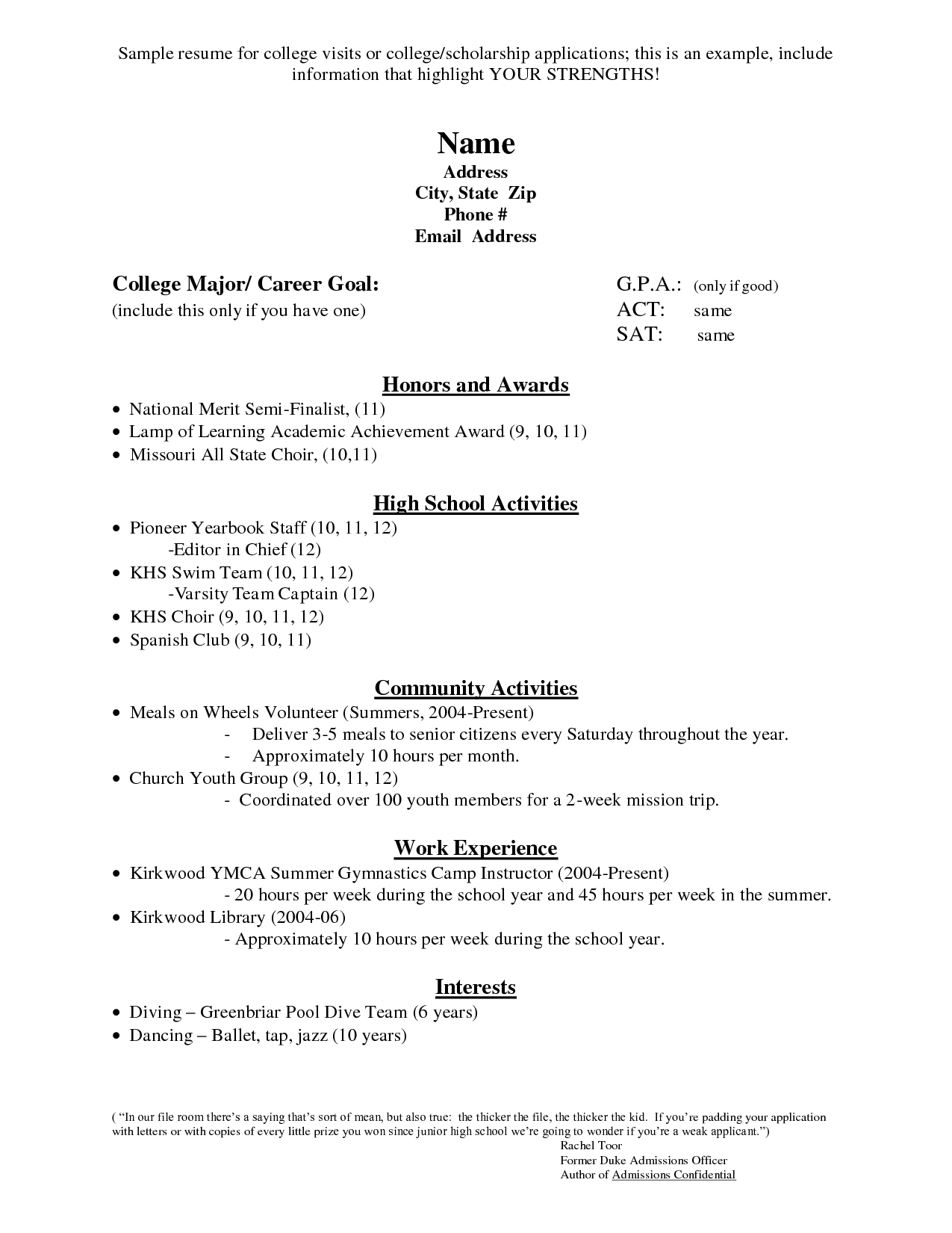 resume for college applications on example resume for college application