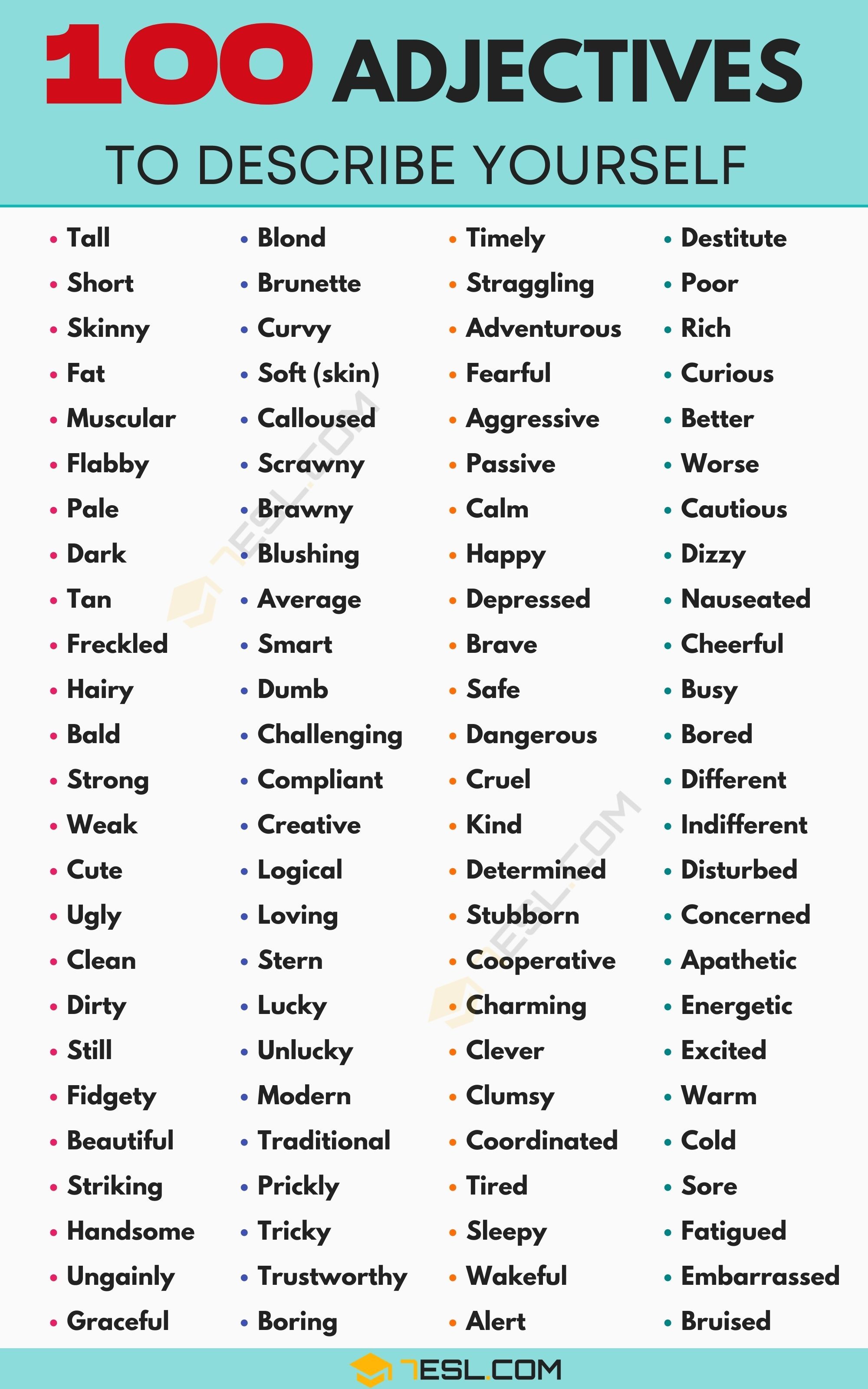 top 60 hard skills on list of 100 best adjectives to describe yourself 7esl in 2021 good adjectives adjectives good vocabulary