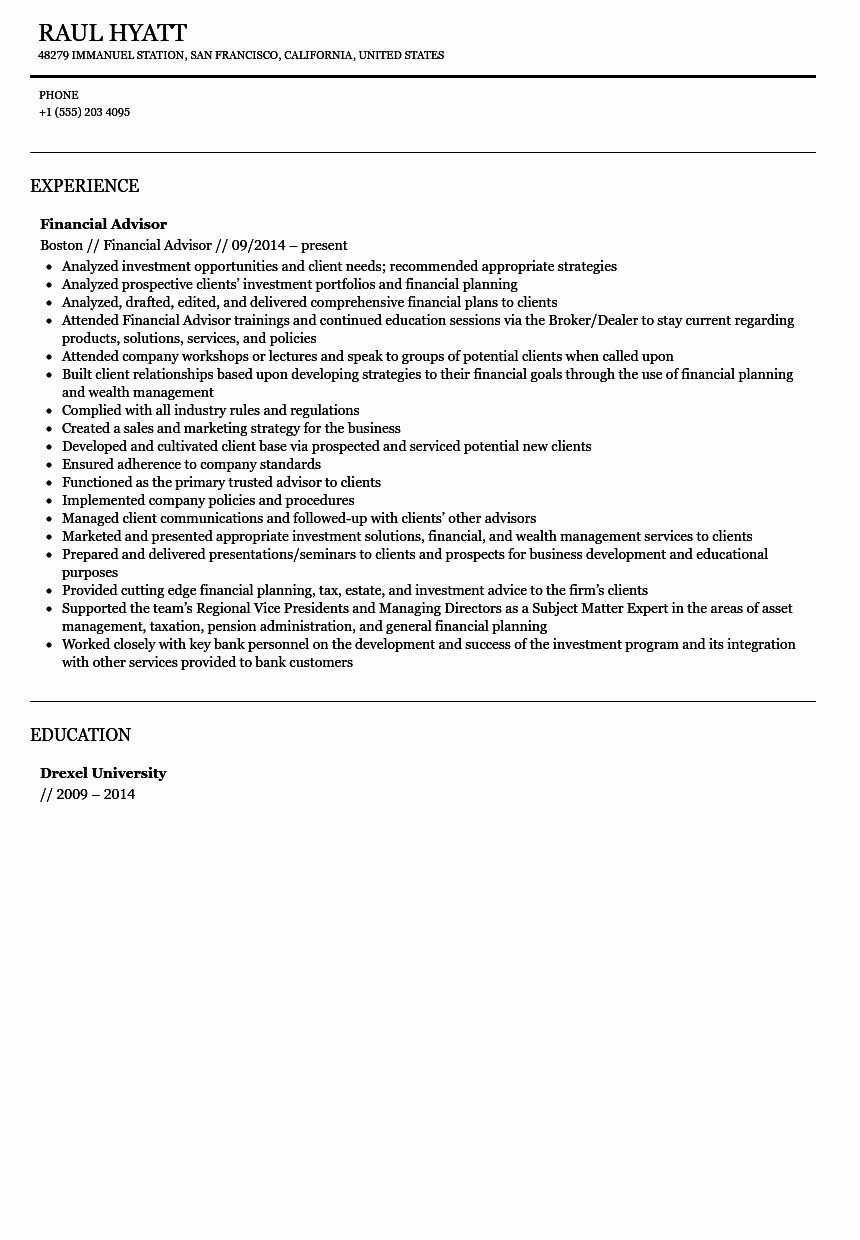 financial advisor resume objective on financial aid advisor resume inspirational financial advisor resume sample financial advisors financial aid resume examples