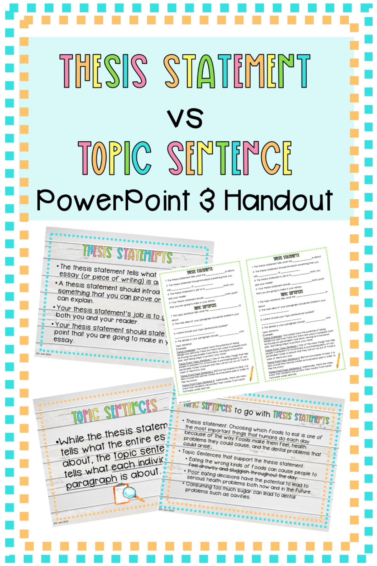 examples of a thesis statement on thesis statement vs topic sentence powerpoint with handout grades 5 8 in 2020 topic sentences thesis statement writing lessons