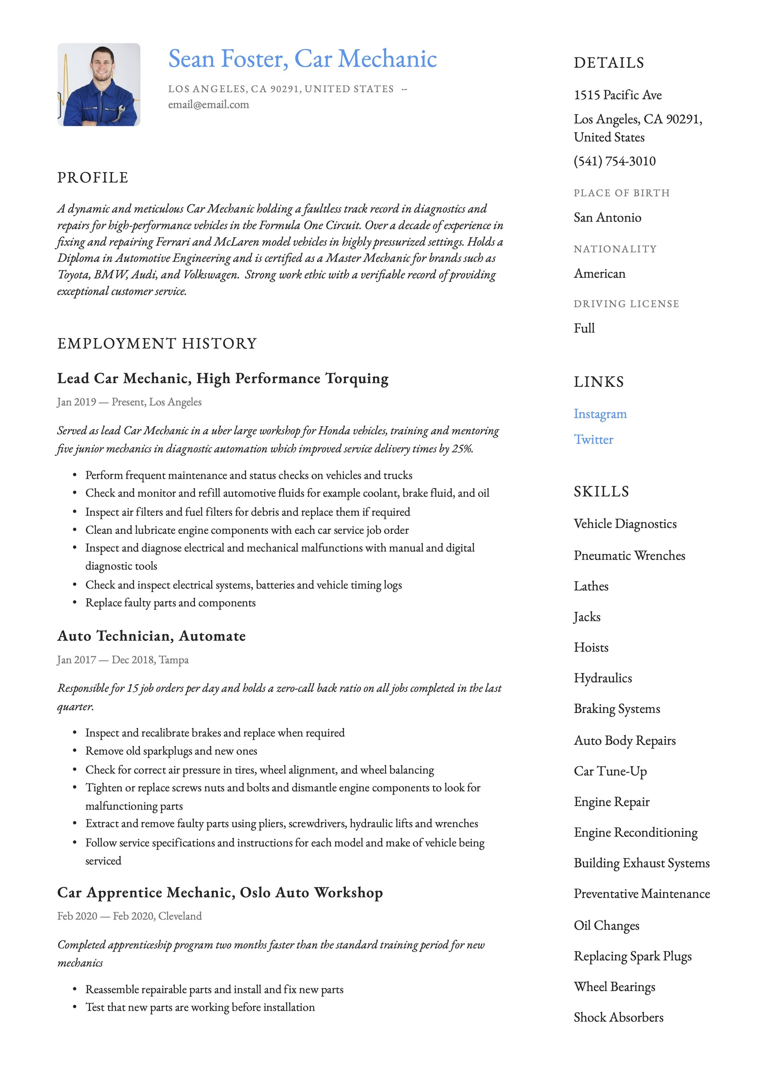 big data engineer resume on car mechanic resume template resume examples resume guide car mechanic