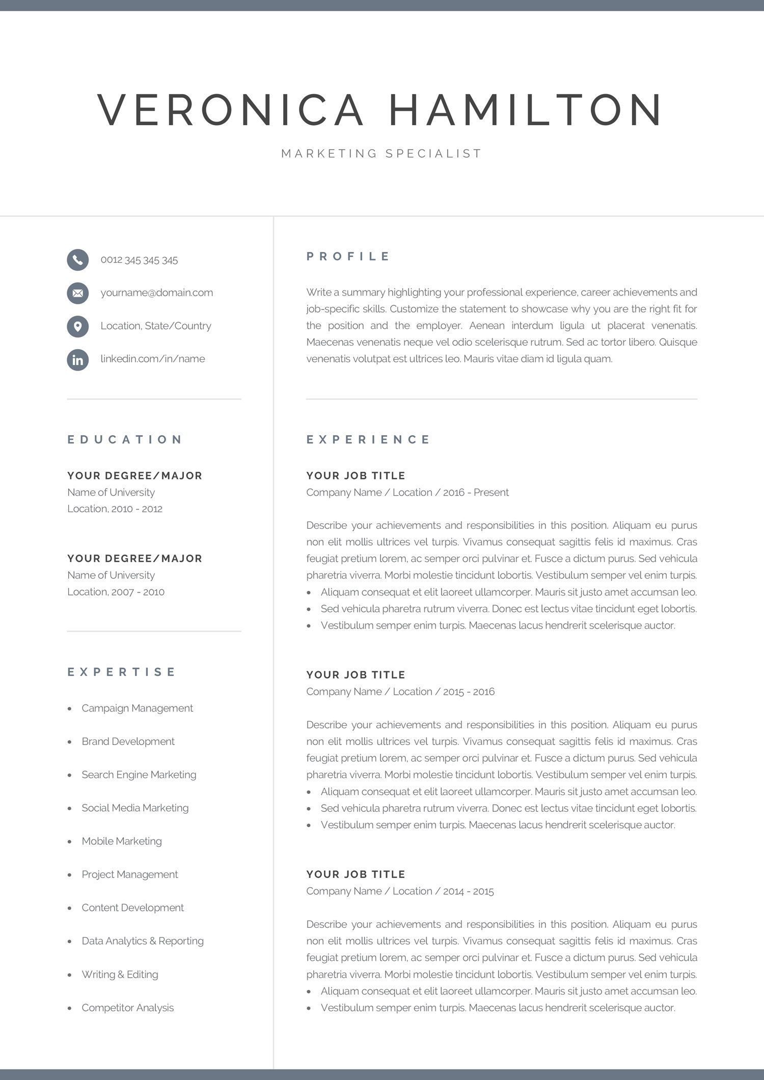 one page resume builder on professional resume template 1 and 2 page resume modern cv template for word mac pc instant download cover letter veronica resume template professional marketing resume resume template