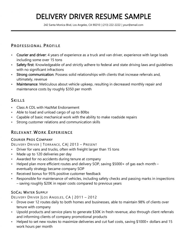 cdl resume with no experience on resume examples delivery driver 2021 in 2021 resume examples good resume examples free resume examples