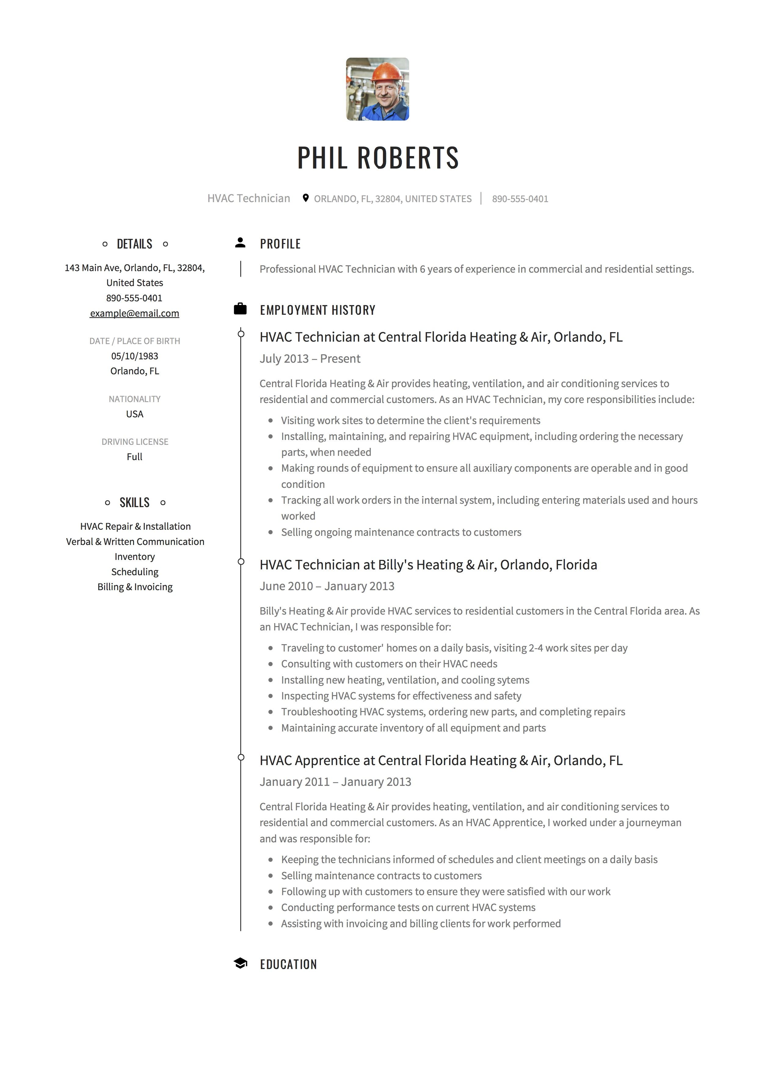 hvac resume template on hvac technician resume template hvac technician resume guide resume examples