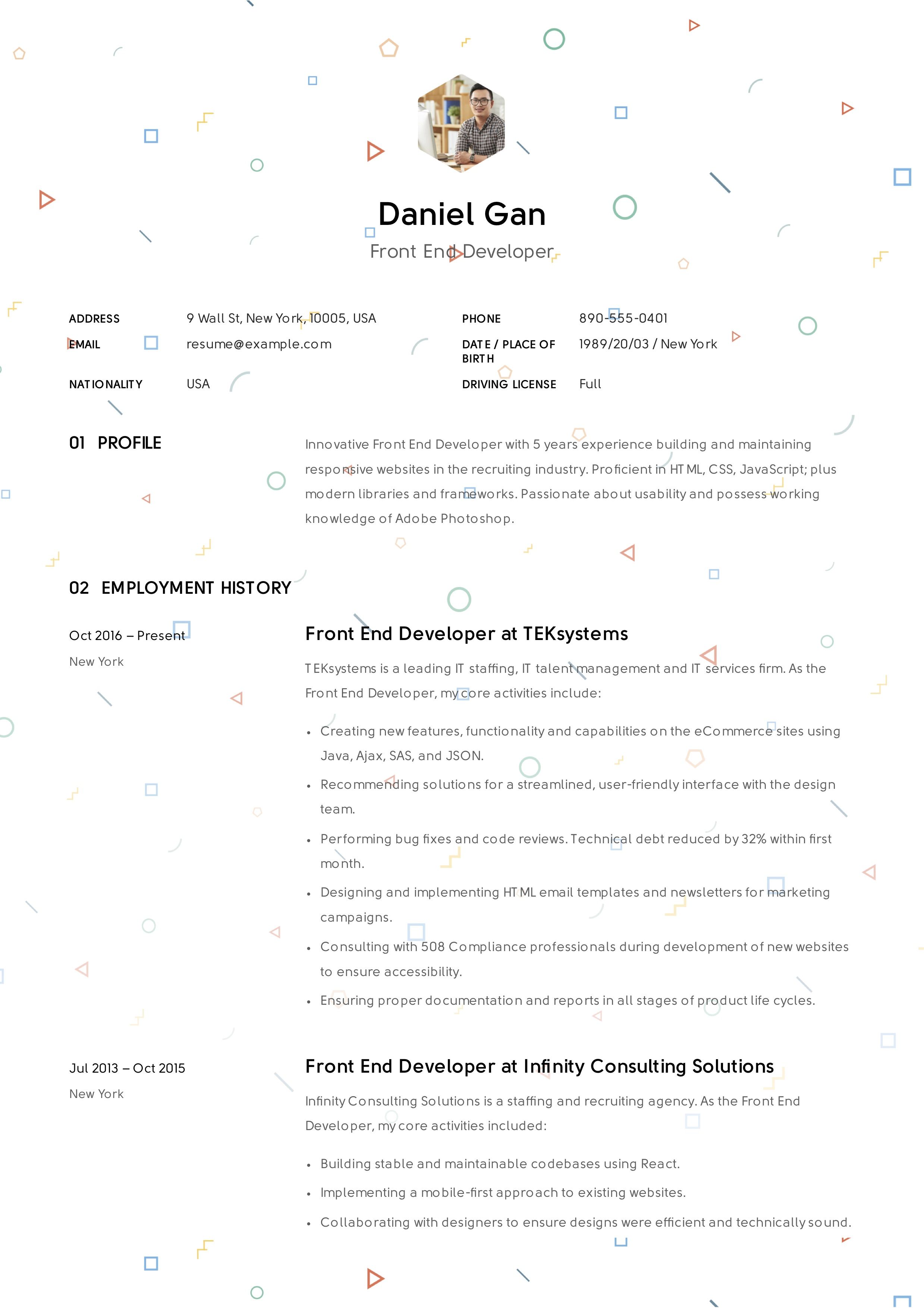 front end developer resume template on front end developer resume example job resume examples resume examples resume