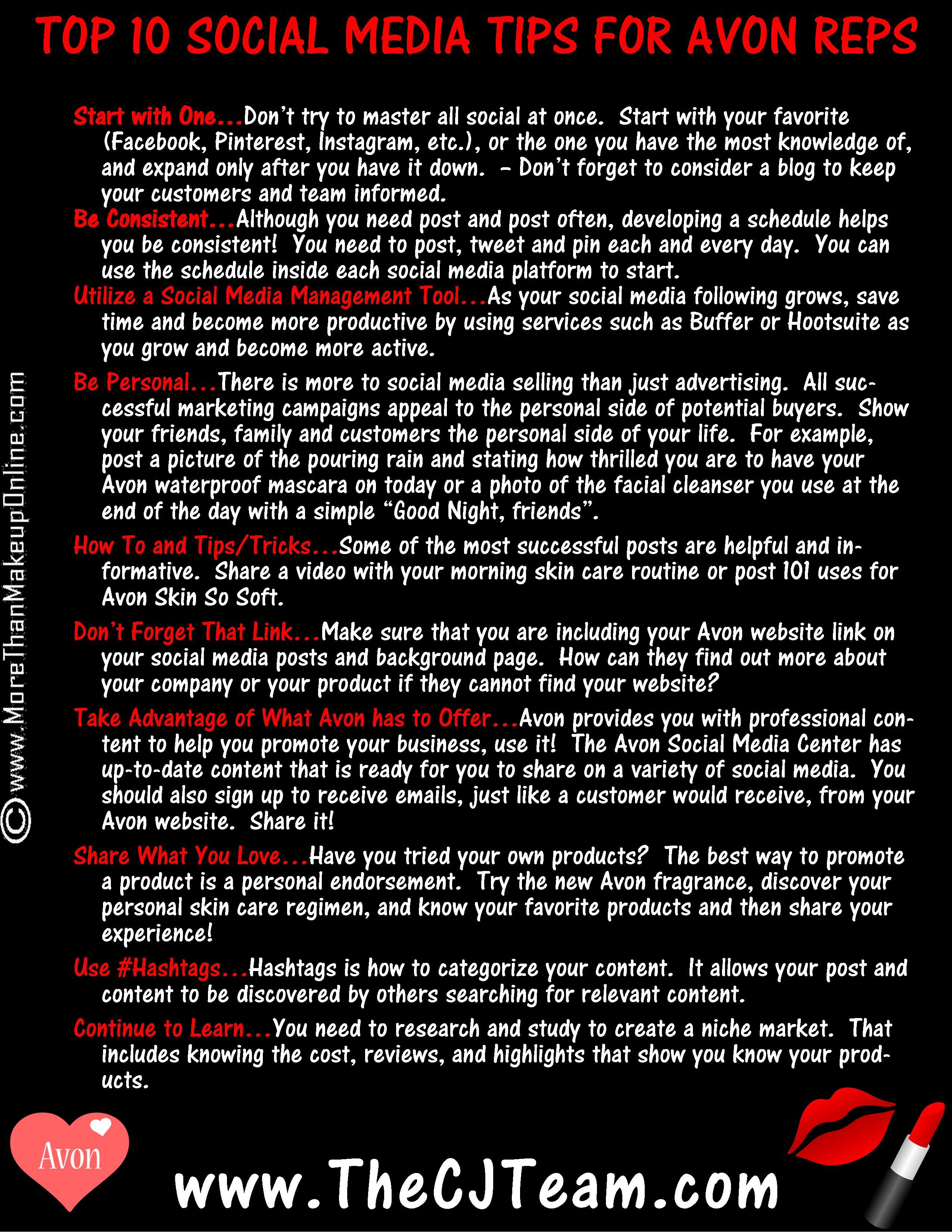 find independent sales reps on avon representative tip top 10 social media tips for avon reps avon find more avon tips www mor avon marketing avon representative business avon business