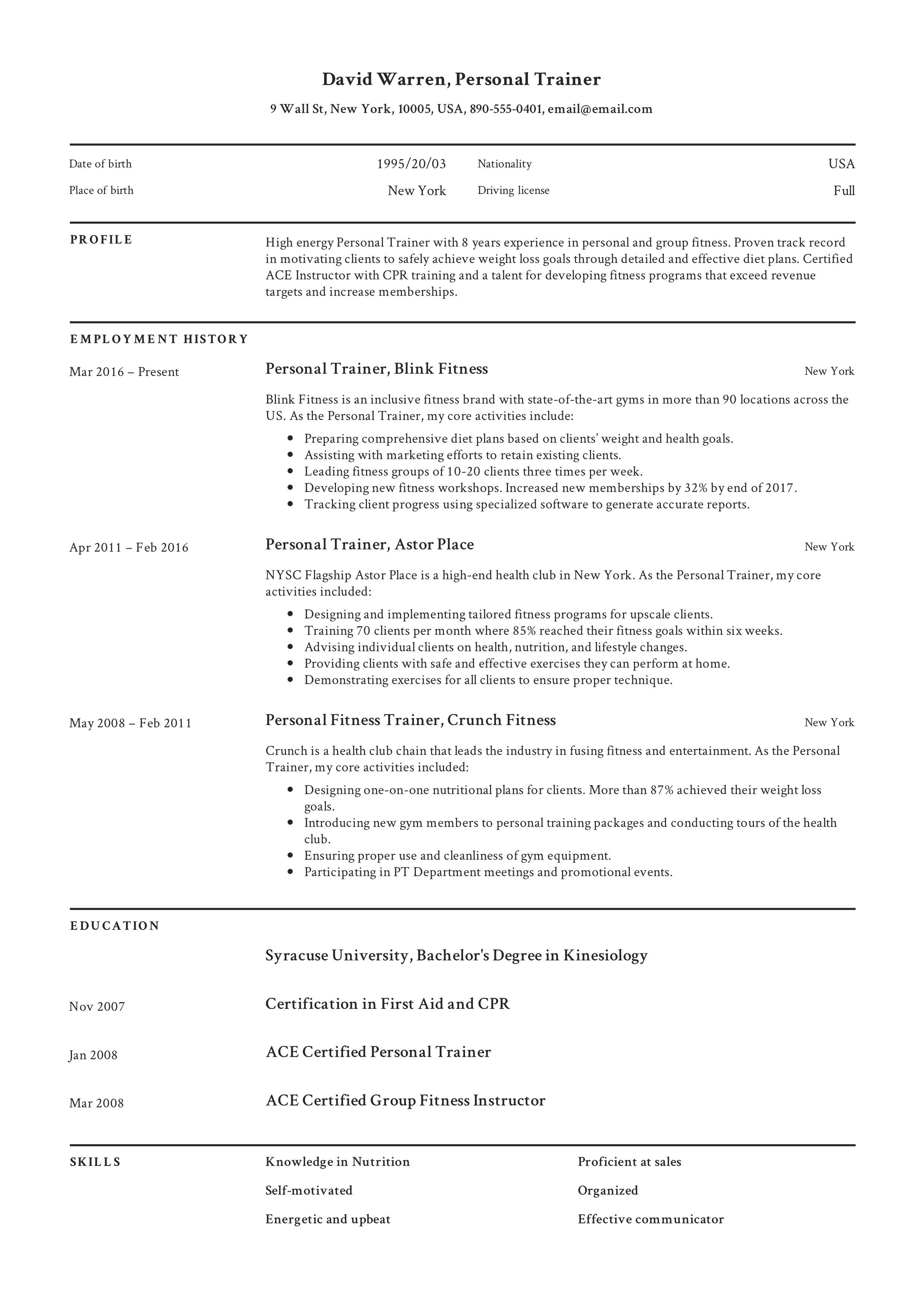 personal trainer resume points on personal trainer resume resume examples free resume examples teacher resume