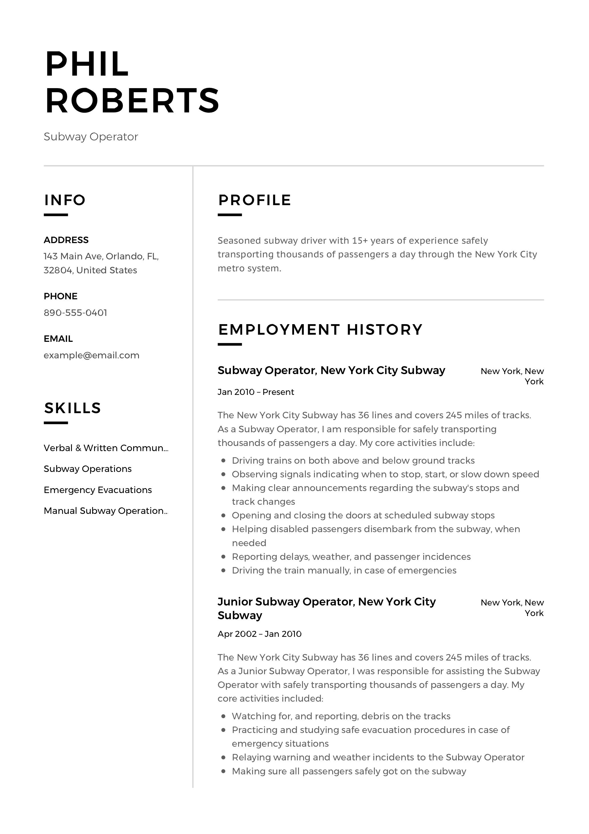 subway operator resume template resume examples professional resume examples veterinary technician resume section headings on subway operator resume template resume examples professional resume examples veterinary technician