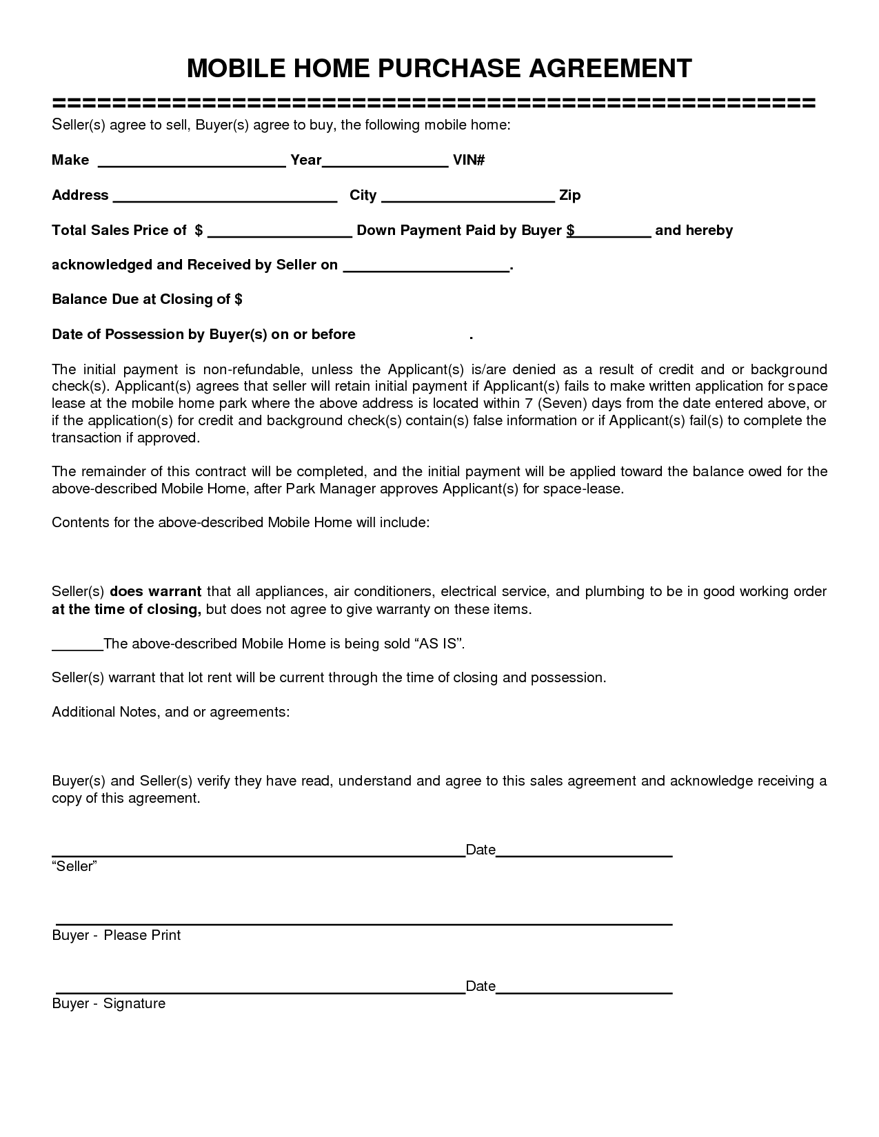 free sales agreement template on free mobile home purchase agreement to print yahoo image search results purchase agreement contract template mobile home