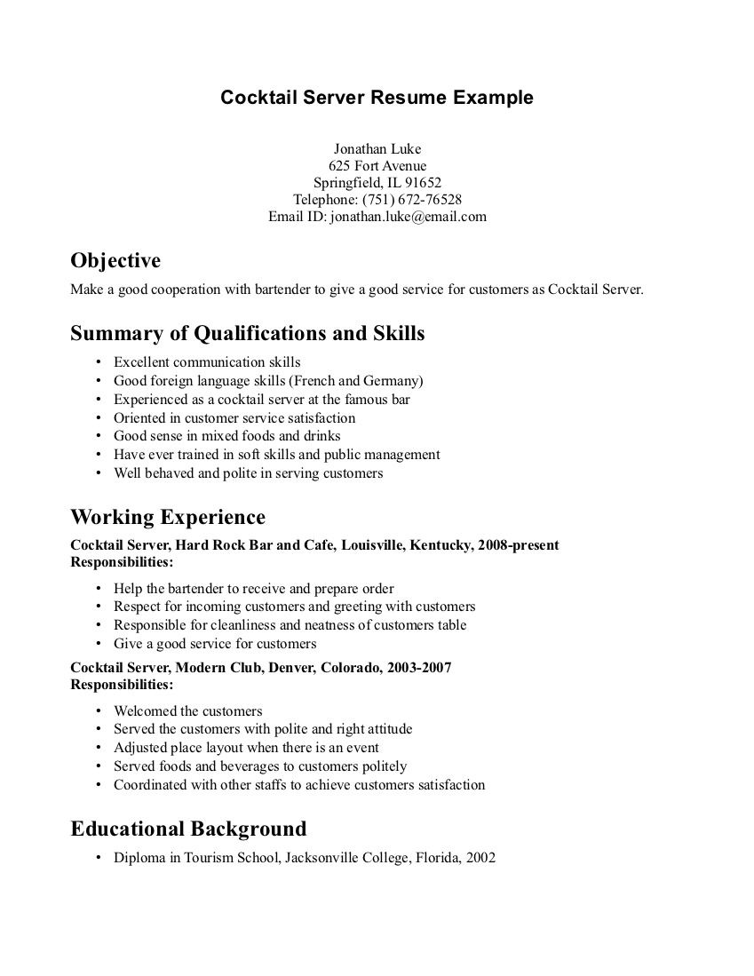 cocktail waitress resume sample resumesdesign server resume resume objective examples resume skills waitress job description on cocktail waitress resume sample resumesdesign server resume resume objective examples resume skills