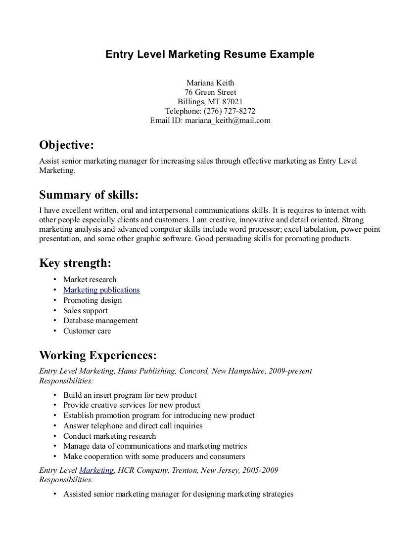 free entry level resume examples on image result for sample resume marketing resume resume examples resume objective examples