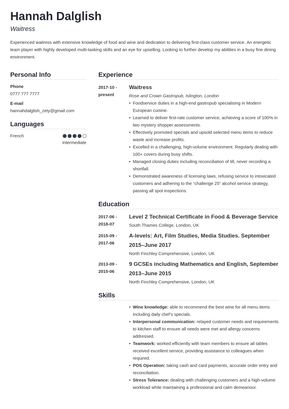 pharmacist resume writer on uk waitress cv example template simple cv examples waitress waiter