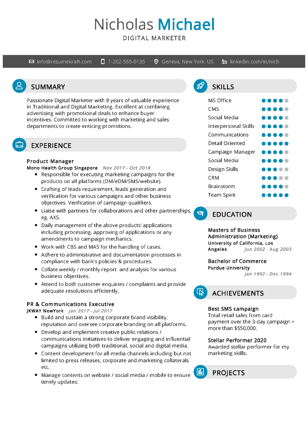 resume template for digital marketing on 100 professional resume samples for 2020 resumekraft marketing resume digital marketing resume