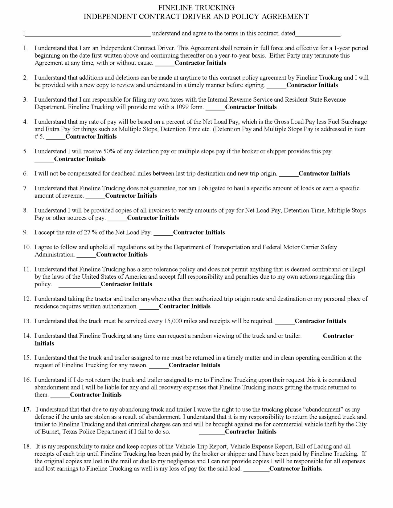 free truck driver school on truck driver contract agreement free printable documents contract agreement contract letter sample