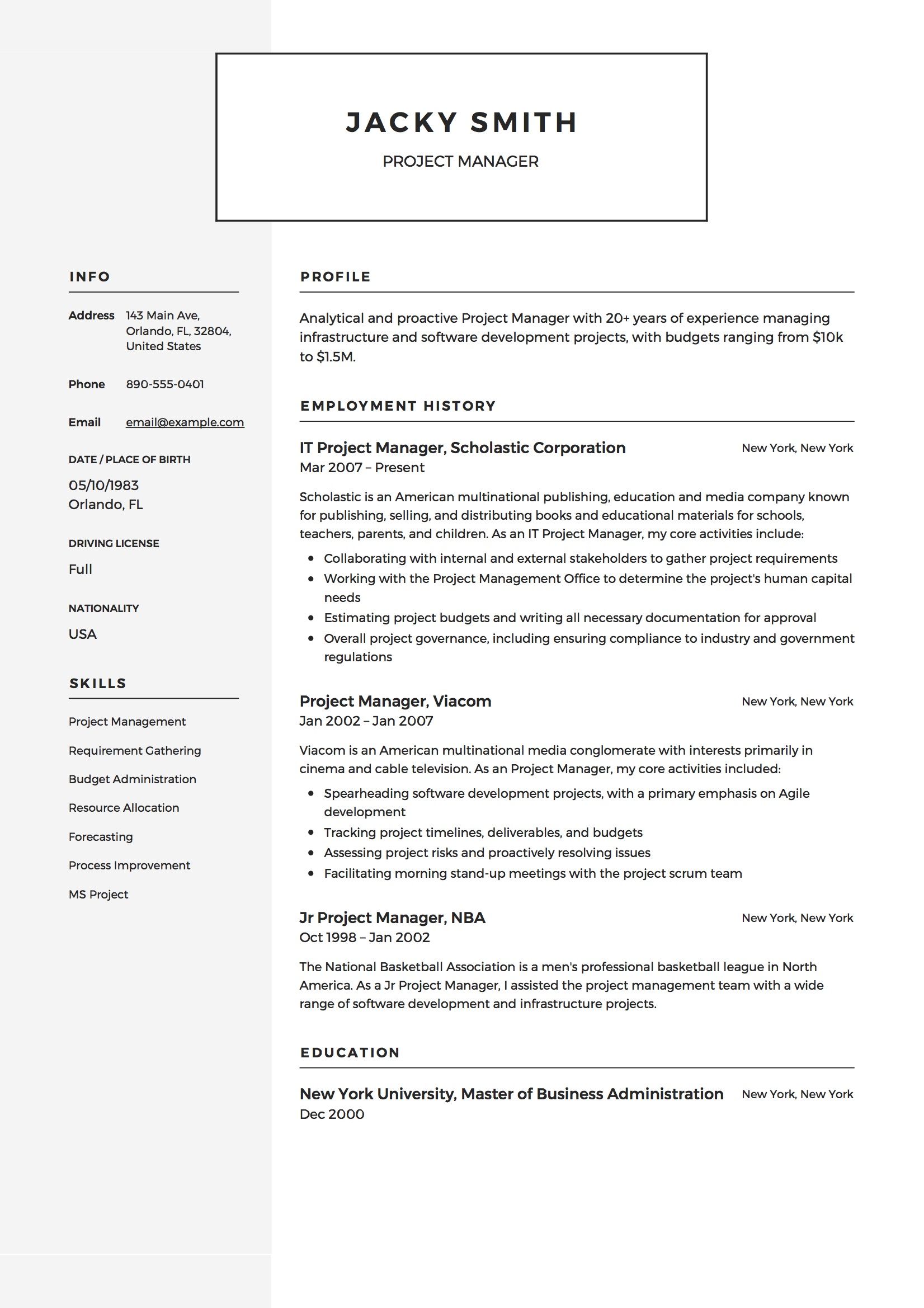 construction project manager resume bullets on project manager resume example project manager resume basic resume examples basic resume