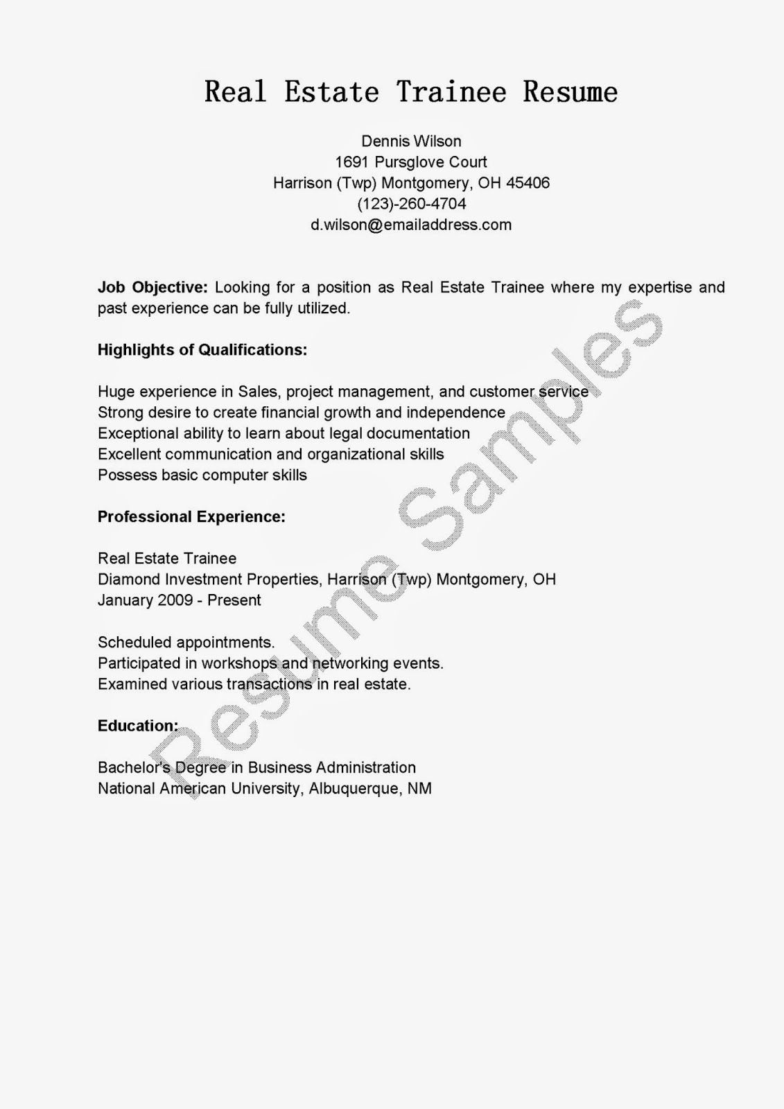 real estate resume template free on real estate trainee resume sample resume resume objective real