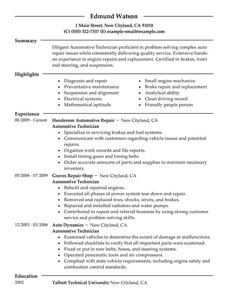 maintenance mechanic resumes on resume examples mechanic resume examples resume objective examples automotive technician