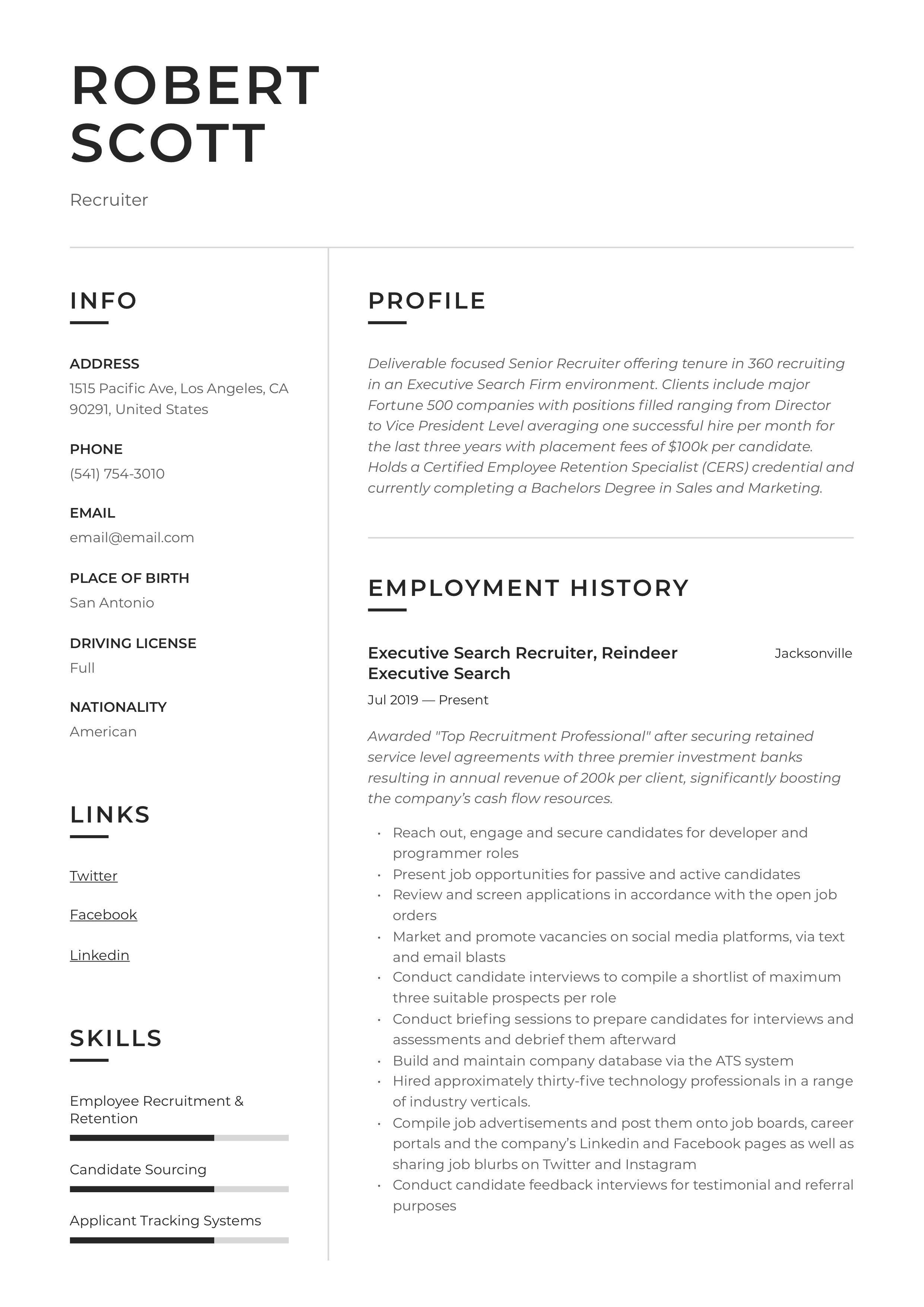 best recruiter resumes on 12 best recruiter resume examples ideas recruiter resume resume examples resume