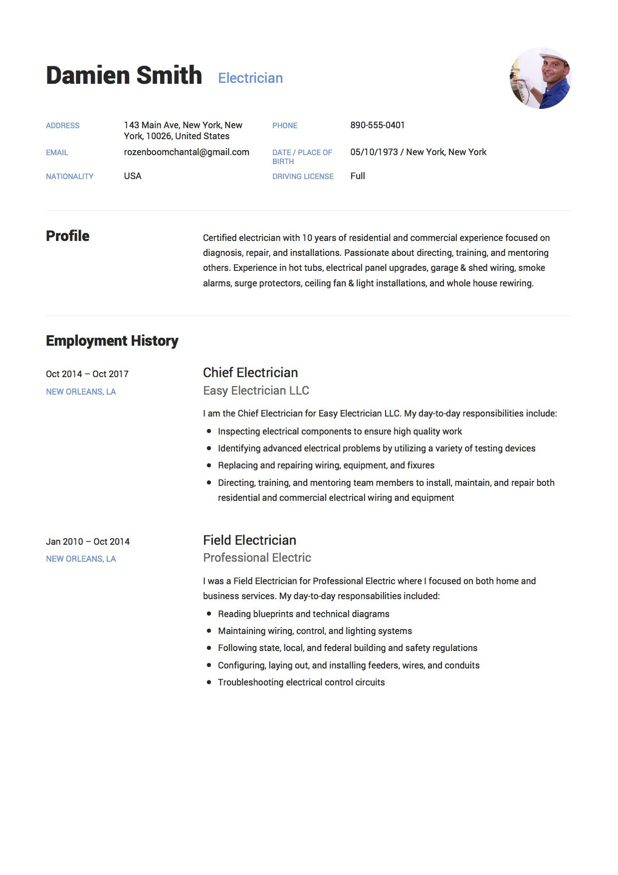 free electrician resume sample template example cv resume resume template electrician food and beverage resume on free electrician resume sample template example cv resume resume template electrician